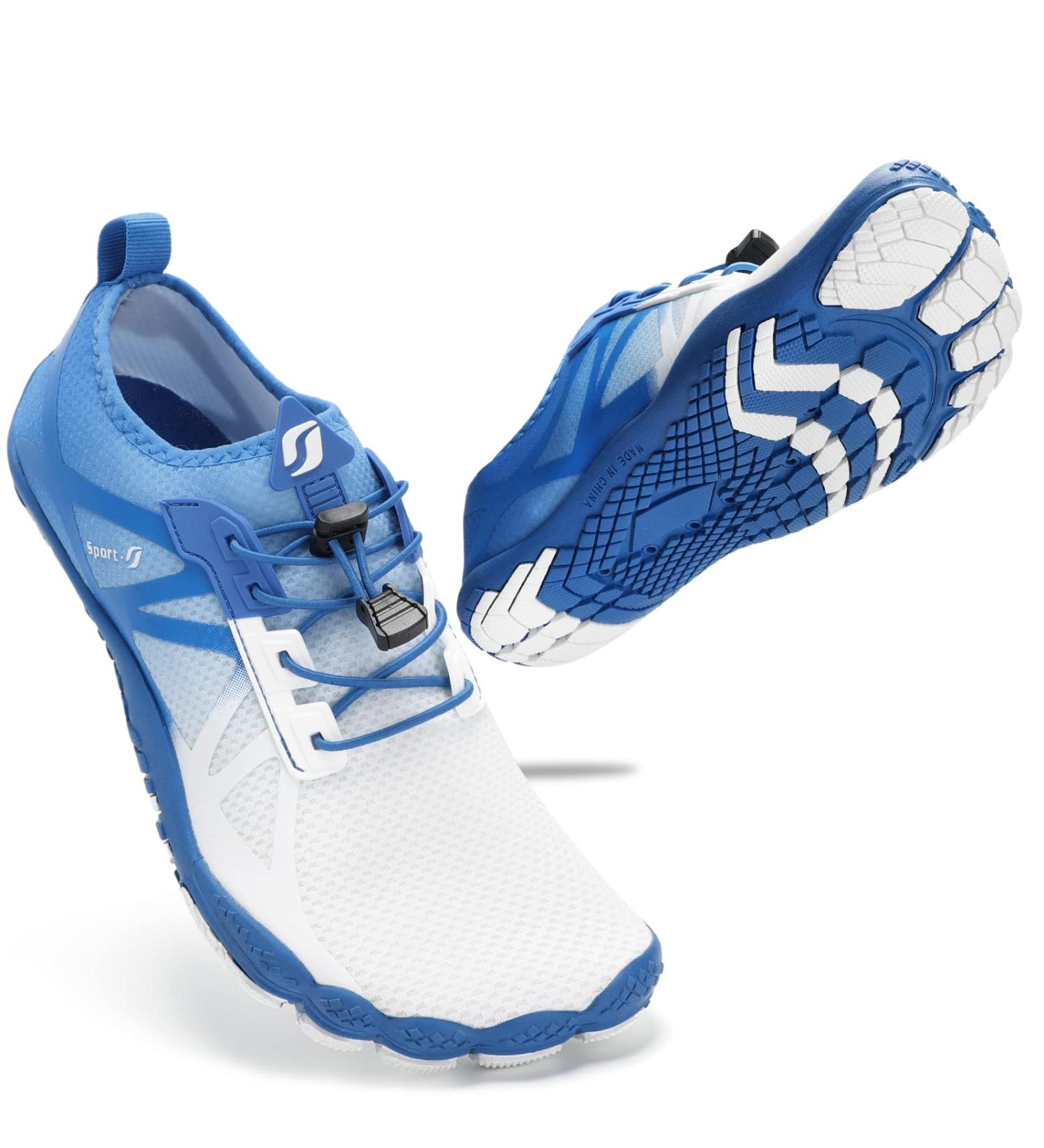 STQ Fast Dry Water Shoes for Men & Women | Blue & White Barefoot Beach Surf Shoes - Perfect for Summer Outdoor Sports (42 EU) - Buy Online on GoSupps.com