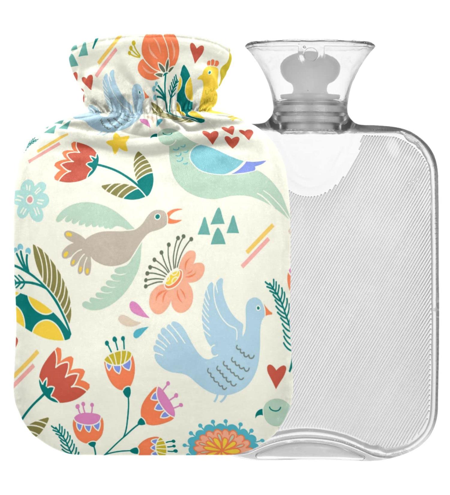 Naanle 1L Flower Birds Transparent Hot Water Bottle - Heat & Cold Therapy for Pain Relief Bed & Hand Warmers - Buy Online on GoSupps.com