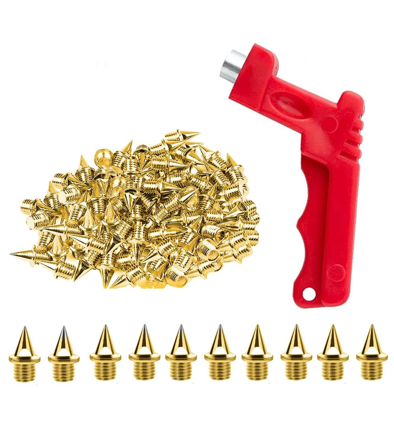 Buy NHPY 50 Pcs Gold Spike Nails 5mm with Key - Durable Steel Pyramid Spikes for Track Shoes Long Jump & Hiking Gear - Buy Online on GoSupps.com
