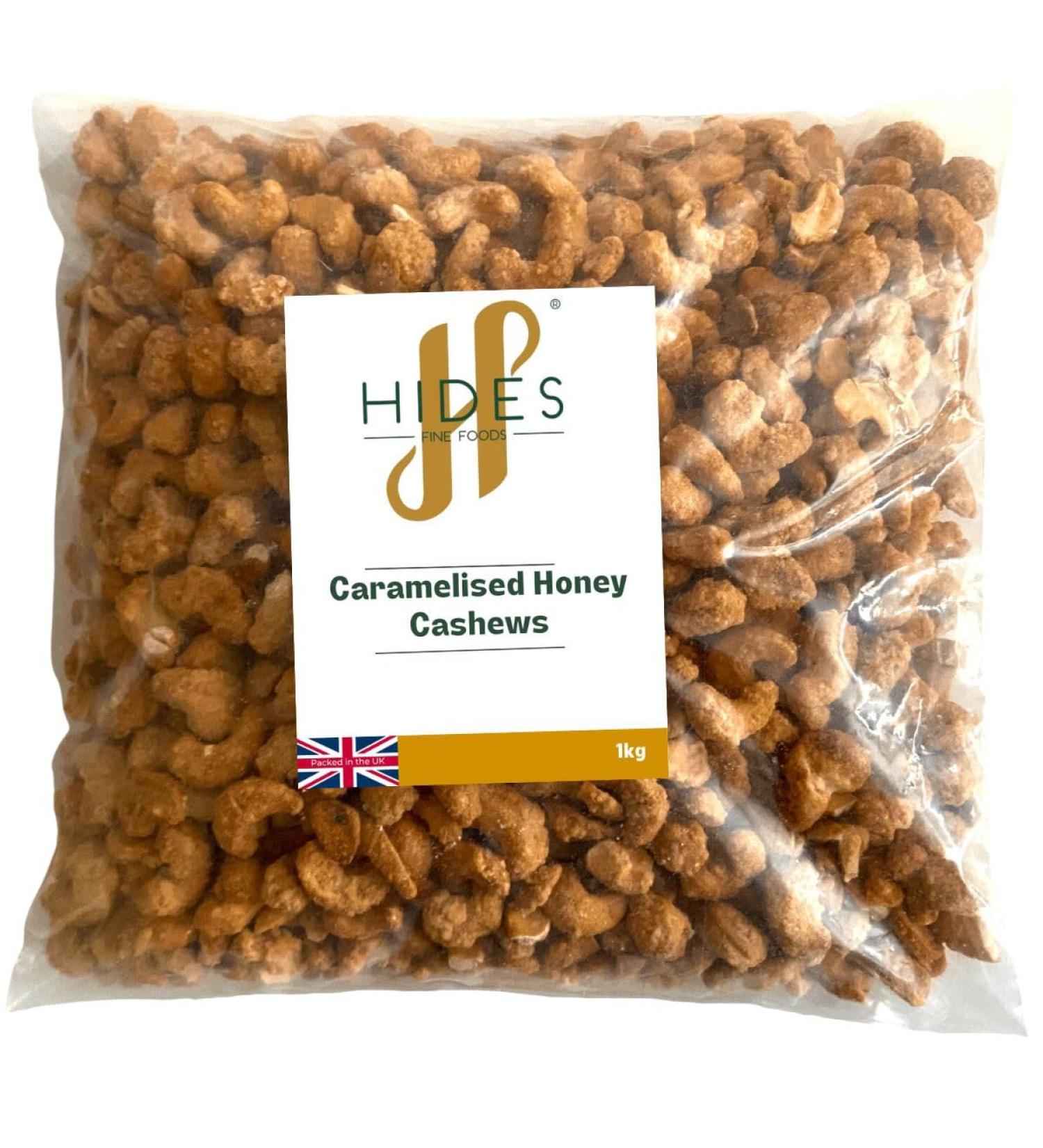 Hides Fine Foods - Caramelised Honey Cashews 1kg - Suitable for Vegetarians - GMO Free - Snacking - Protein Snack - Bar Snack - Perfect for Parties - Heart Healthy Fats - High Fibre - Buy Online on GoSupps.com