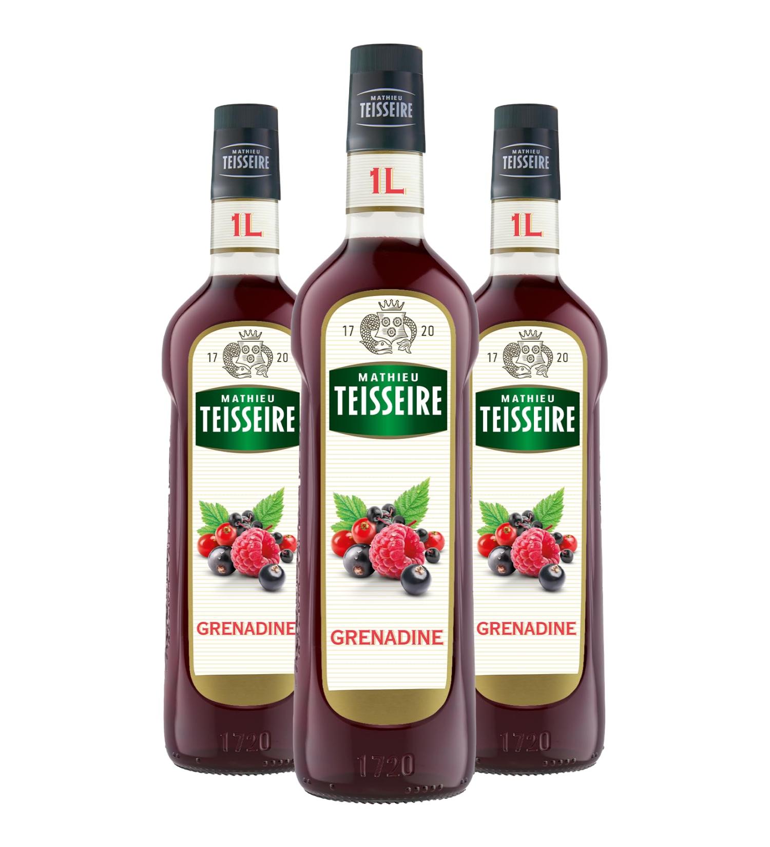 Mathieu Teisseire Grenadine Syrups for Drinks Juice Lemonade Sodas Cocktails with or without Alcohol 3 x 1L Bottles - Buy Online on GoSupps.com