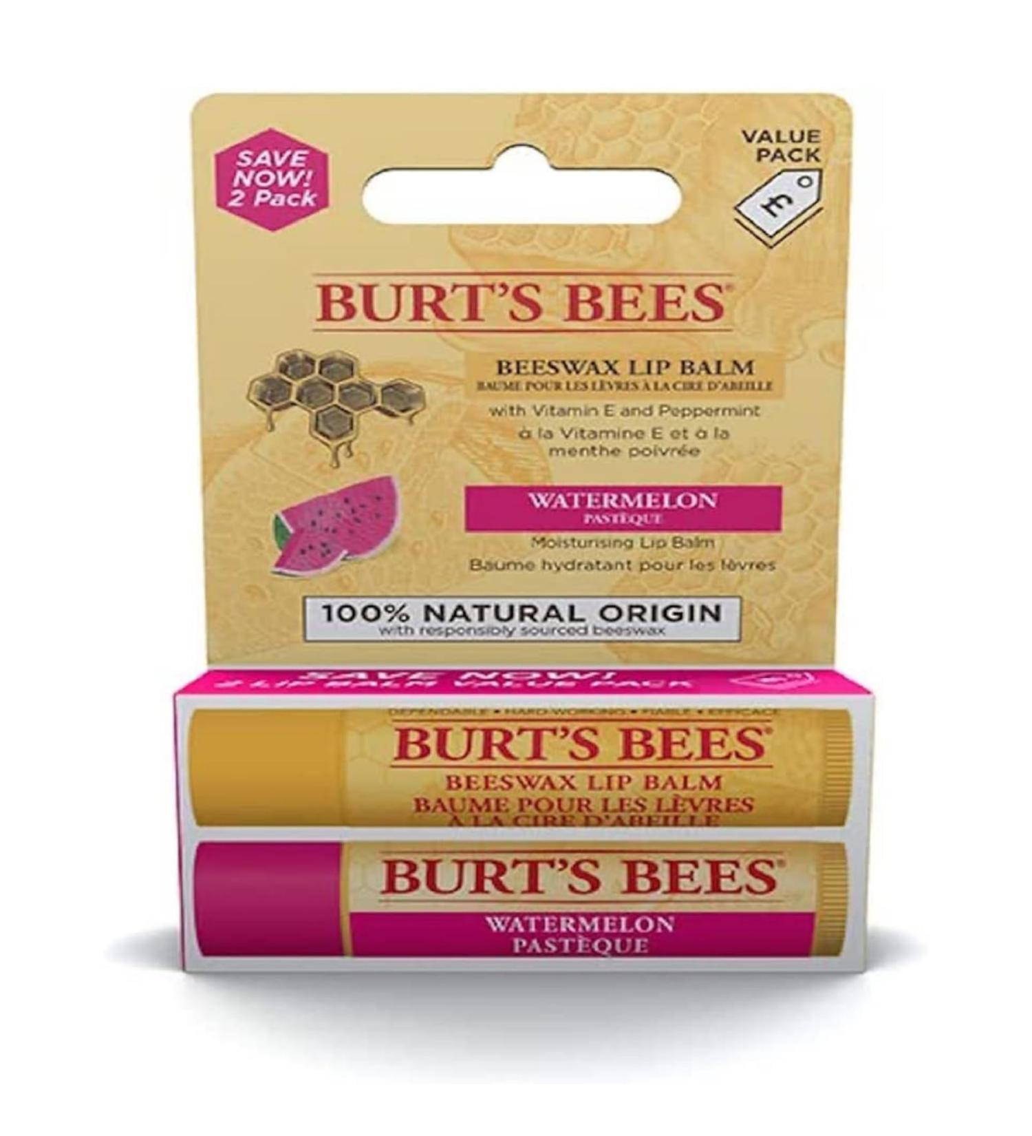 Burt's Bees Lip Balm Multipack Lip Balm Set With Beeswax & Watermelon With Vitamin E Value Duo Pack 2x4.25g Beeswax and Watermelon - Buy Online on GoSupps.com