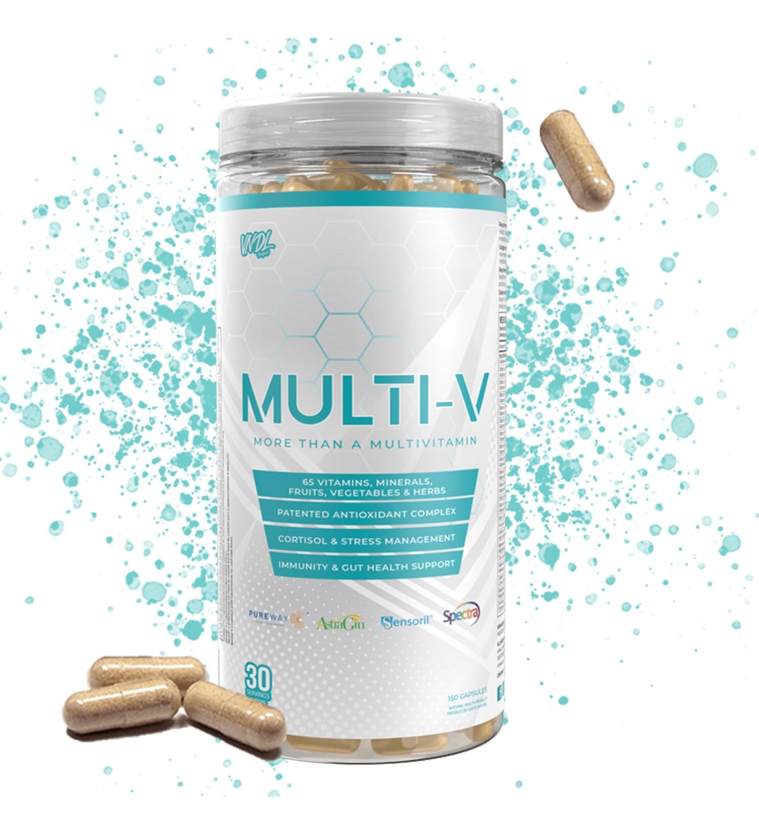 VNDL Project Multi-V Multivitamin For Men & Women - 65 Vitamins Minerals Fruits Vegetables & Herbs - Supports Gut Health Cortisol Manager & Antioxidant Complex - 30 Serving Bottle/150 Capsules Multi-V (150 Capsules) - Buy Online on GoSupps.com