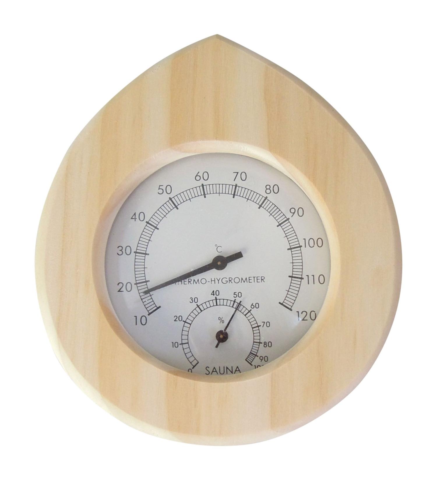 Relsuna sauna thermometer in drop shape made of wood