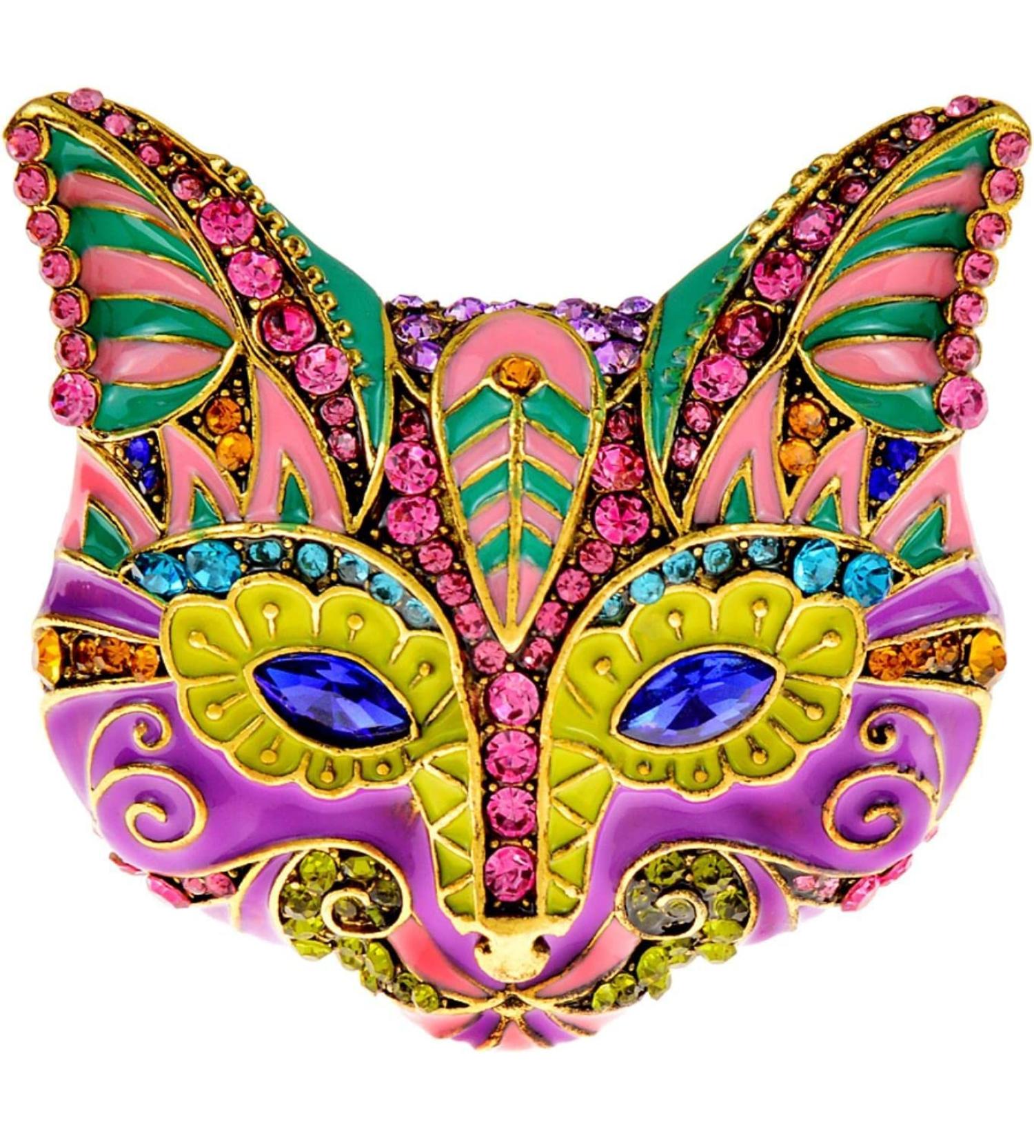 Badges Brooch Pin Brooches Clasp Breastpin Beautiful Enamel Large Fox Brooch Pin Animal Head Colorful Design Blue Eye Winter Accessories-Default - Buy Online on GoSupps.com