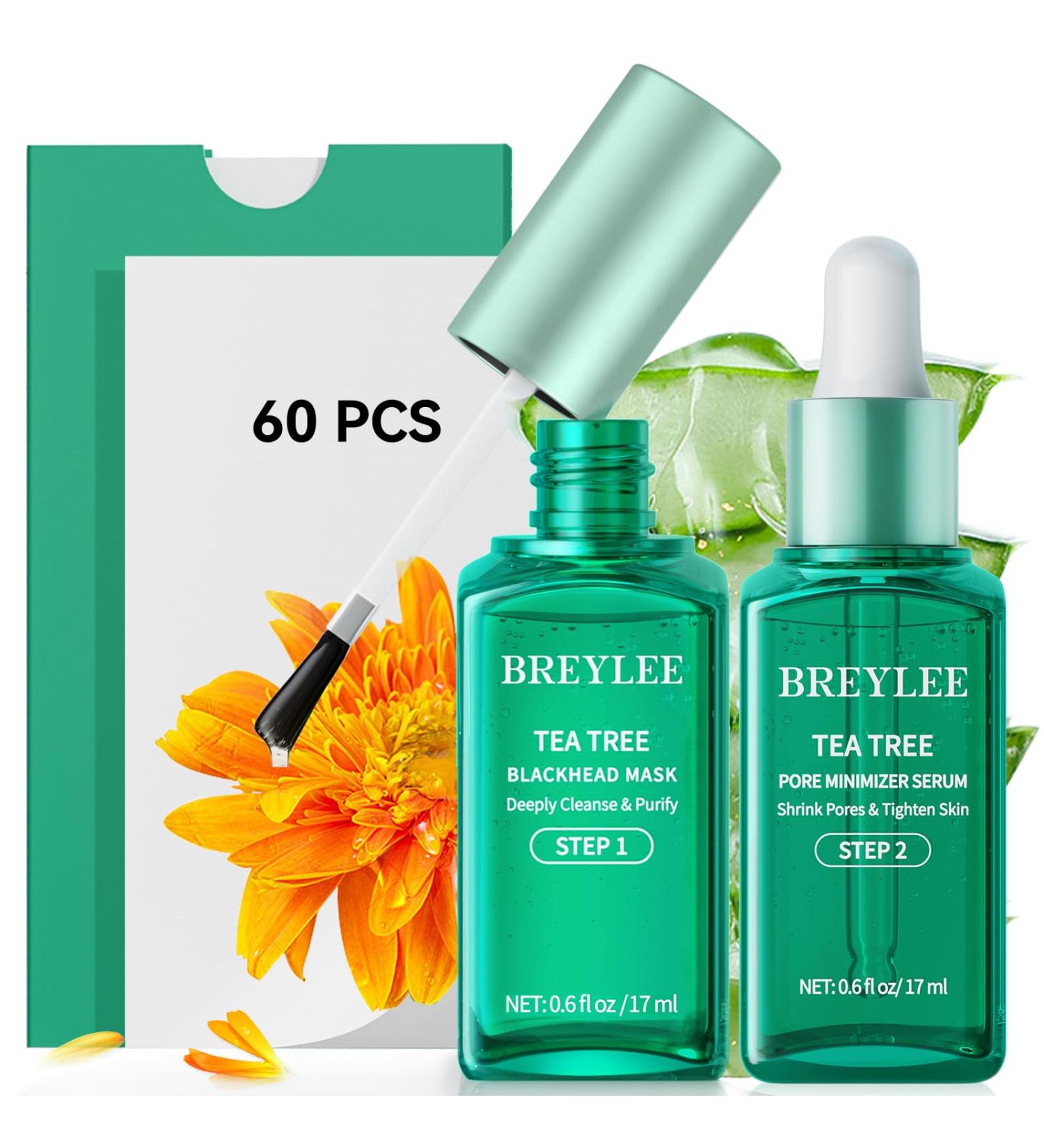 BREYLEE Masque anti-points noirs & s rum minimiseur de pores bandes de nez l'huile d'arbre th + 100 papiers raffermissement de contr le de l'huile peau resserr e et raffermissante Kit de nettoyage des pores nasaux - Buy Online on GoSupps.com