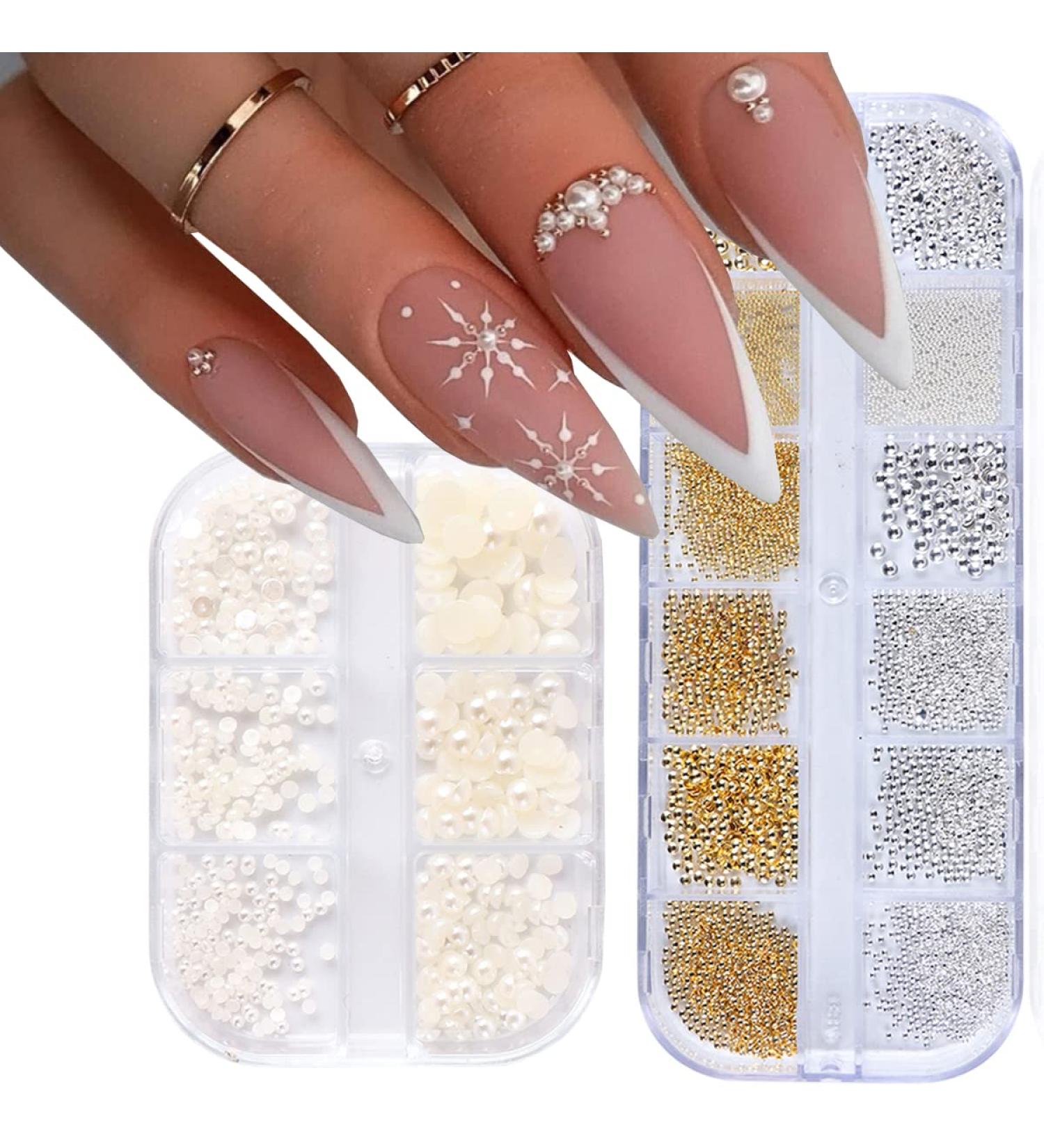 2 Boxes Gold Silver Nail Art Pearls Beads & Rhinestones for DIY Manicure & Jewelry - Buy Online on GoSupps.com