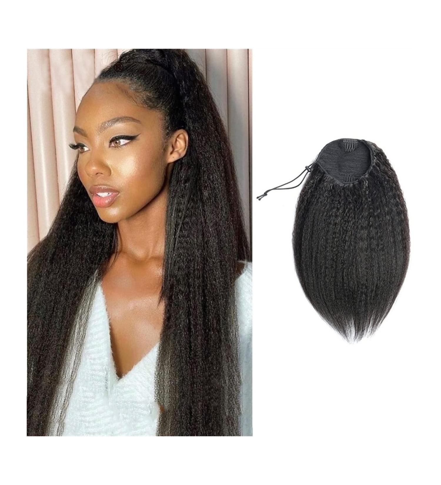 Ponytail Extension 10-30Inch YaKi Kinky Straight Drawstring Ponytail Human Hair Extensions Brazilian Remy Hair Clip In Kinky Straight Ponytail Hairpieces for Women Ponytail Hair Extension(Size:10inch) 10inch Drawstring Ponytail - Buy Online on GoSupps.com