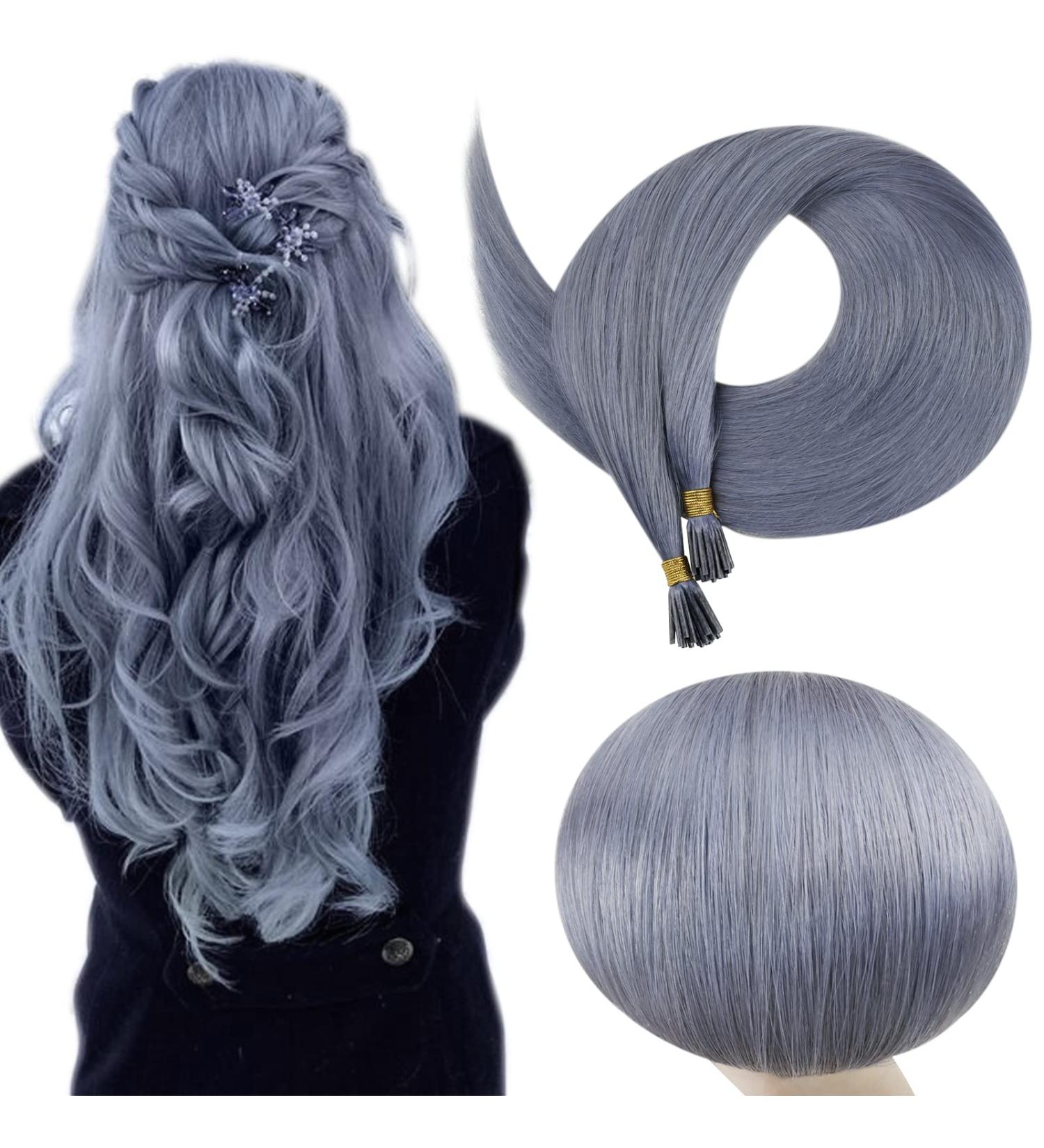 Runatur i-Tip Extensions | Real Hair Bonding Gray Blue 40cm | 25 Strand 16 Inch 20g Light Blue Hair Extensions - Buy Online on GoSupps.com