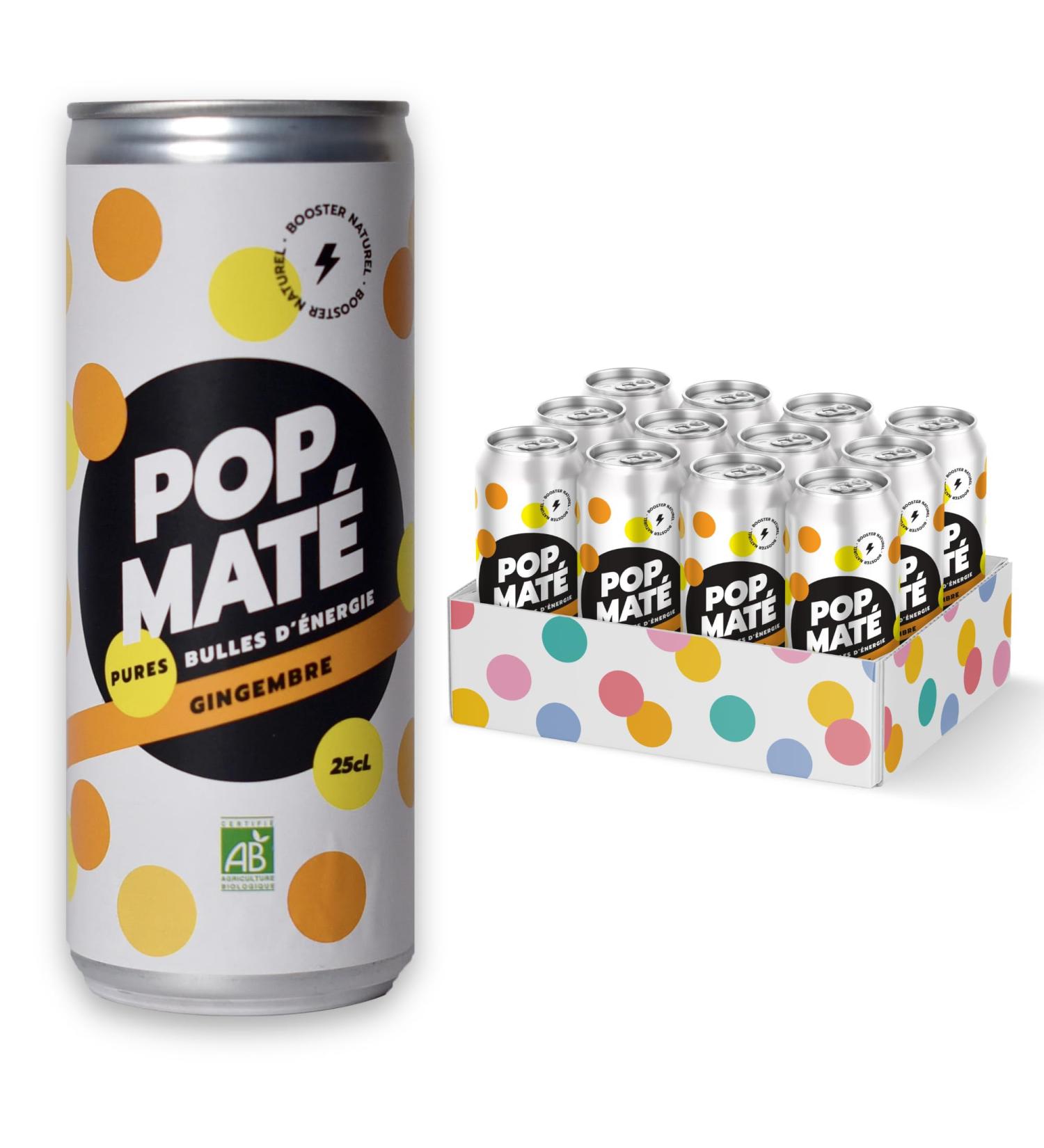 POP Mat - Ginger Flavor - Natural Energy Drink - Low in Sugar and Calories No Sweeteners Vegan Gluten Free Made in France - 12 Cans of 25 cl - Buy Online on GoSupps.com