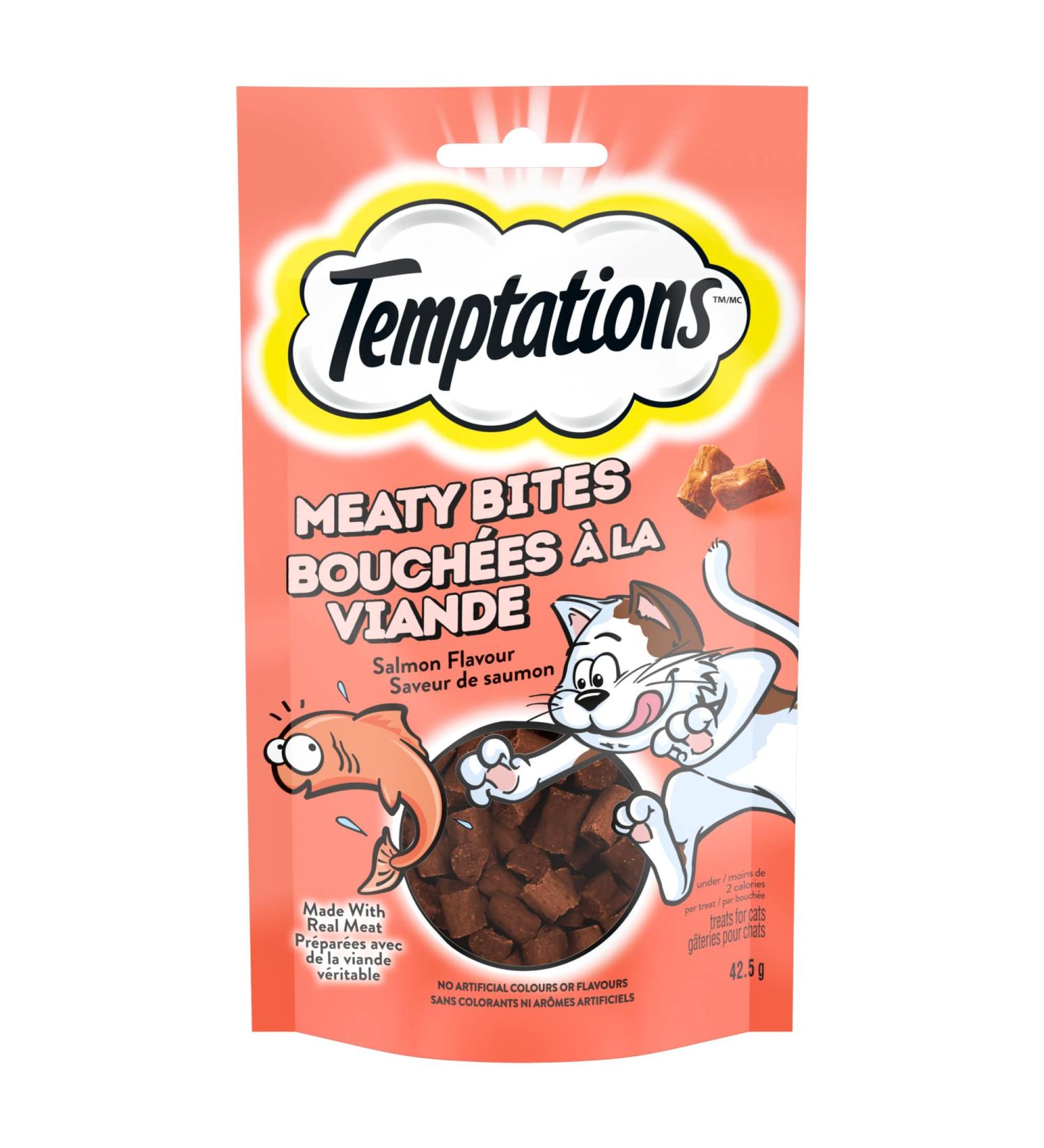 TEMPTATIONS MEATY BITES Cat Treats Adult Salmon Flavour 42.5g Pouch (7 Pack) - Buy Online on GoSupps.com
