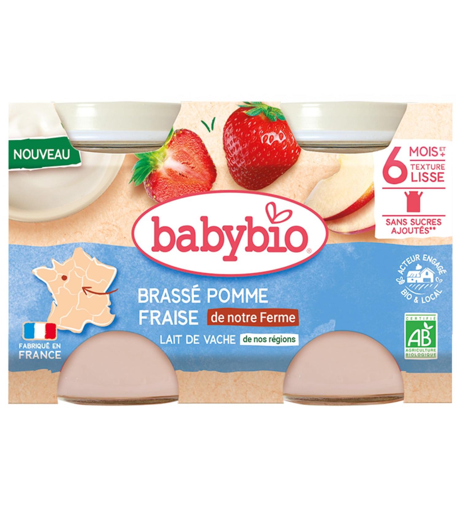 Babybio brass pomme fraise au lait de vache d s 6 mois 2 x 130g