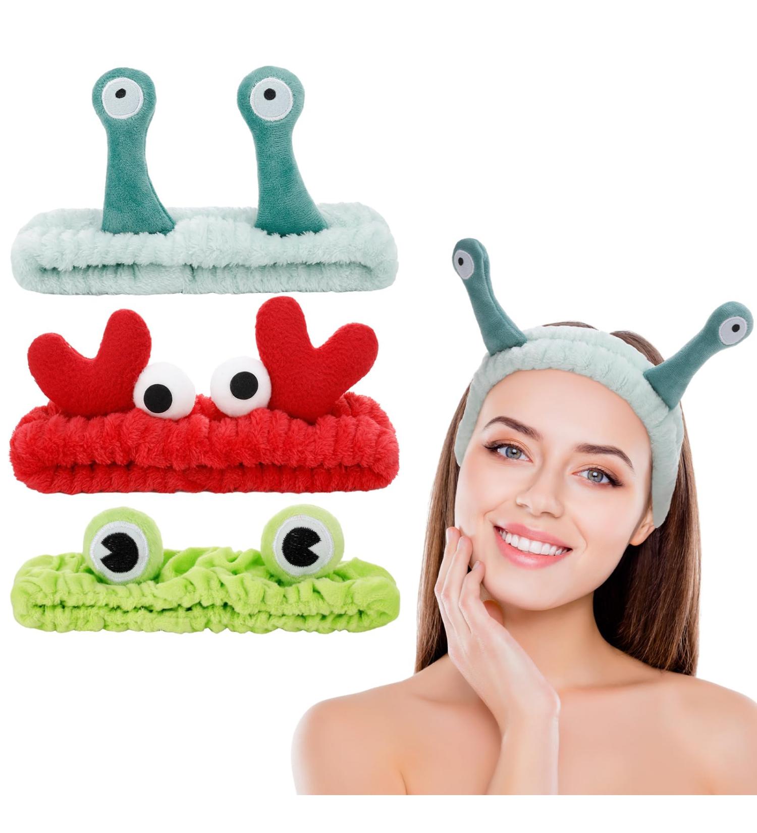FRIUSATE 3 Pieces Face Wash Headband Spa Headband Facial Makeup Head Band Snail Frog Crab Headband Coral Fleece Headband for Face Washing - Buy Online on GoSupps.com