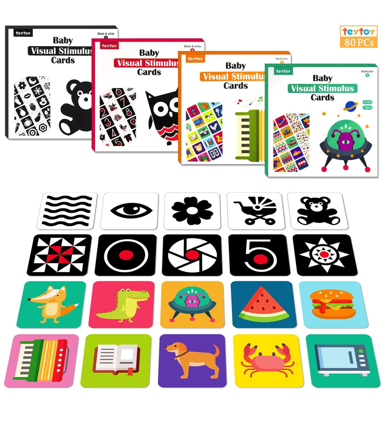 Black and White Baby Flashcards - 80 High Contrast Visual Stimulation Cards for Infant Intelligence Development | Early Memory Learning Toy for Newborns 0-12 Months - Buy Online on GoSupps.com