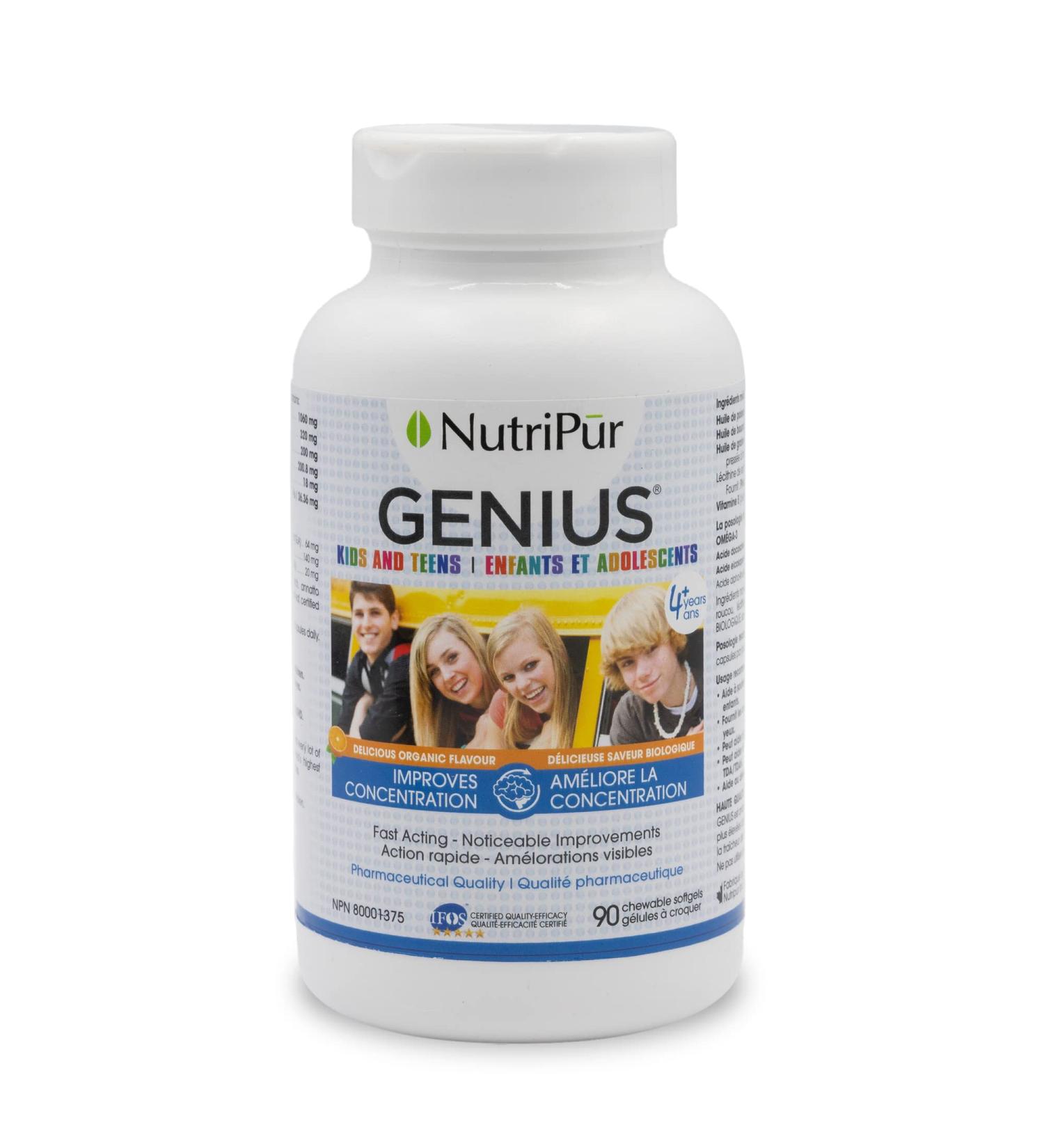 Nutripur GENIUS Kids and Teens - Concentration ADD/ADHD formula 90 chewable softgels Fish 90 count (Pack of 1) - Buy Online on GoSupps.com