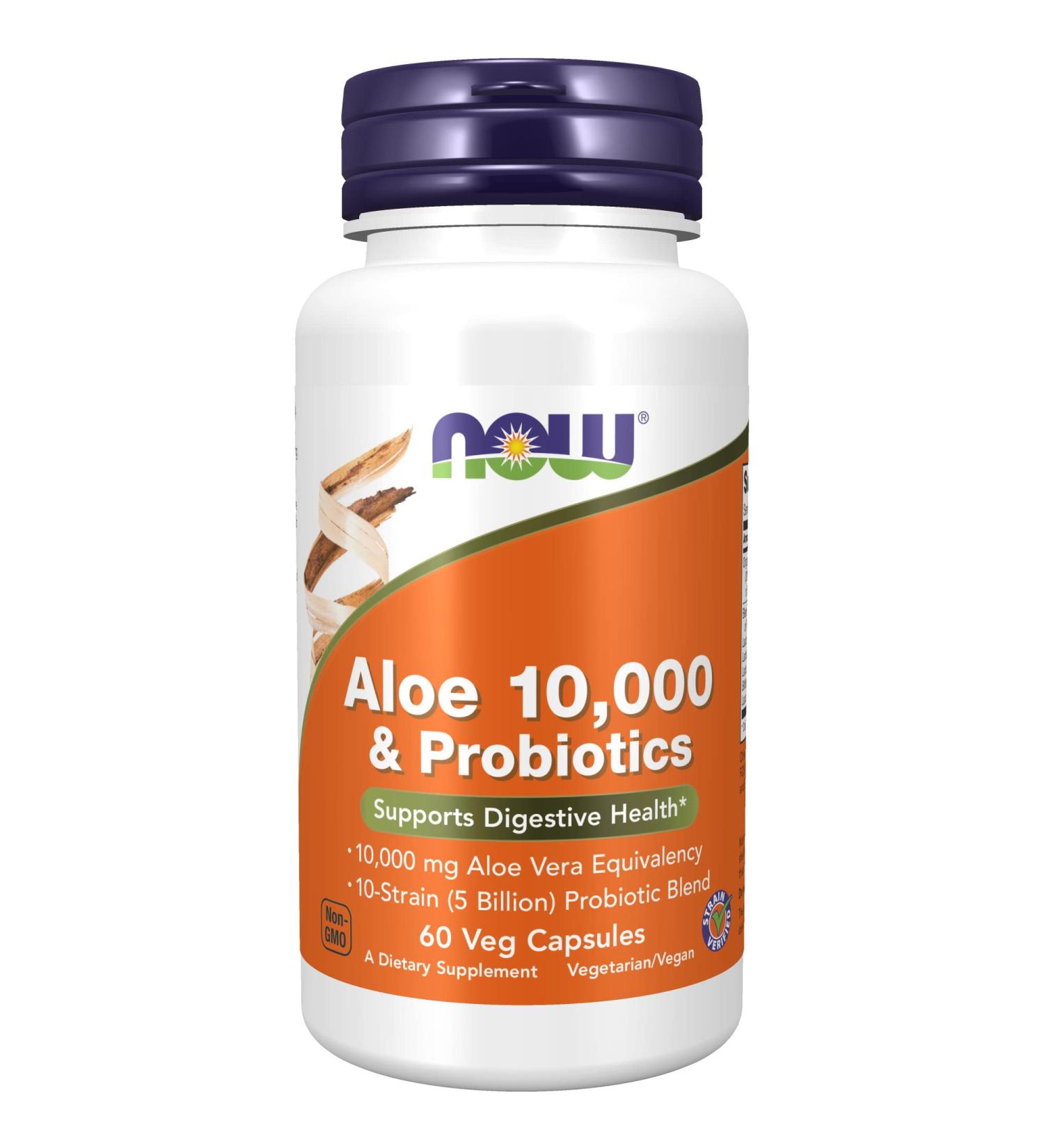 Now Foods Aloe 10000 & Probiotics - 60 Veg Capsules for Digestive Health - Buy Online on GoSupps.com