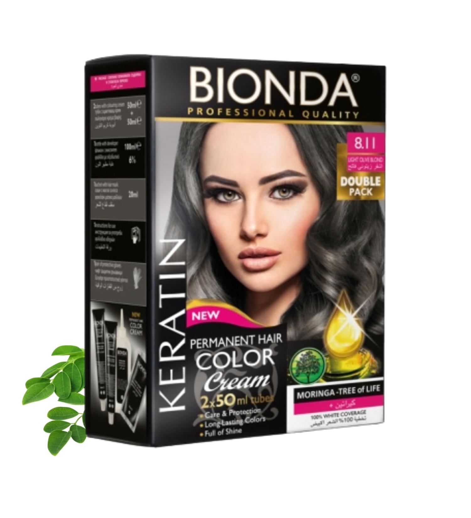 BIONDA Professional Permanent hair color Color Cream 811 Light Olive Blonde 200ml Double suit Keratin & Moringa Care Longly intense color with gloss 100 gray coverage - Buy Online on GoSupps.com