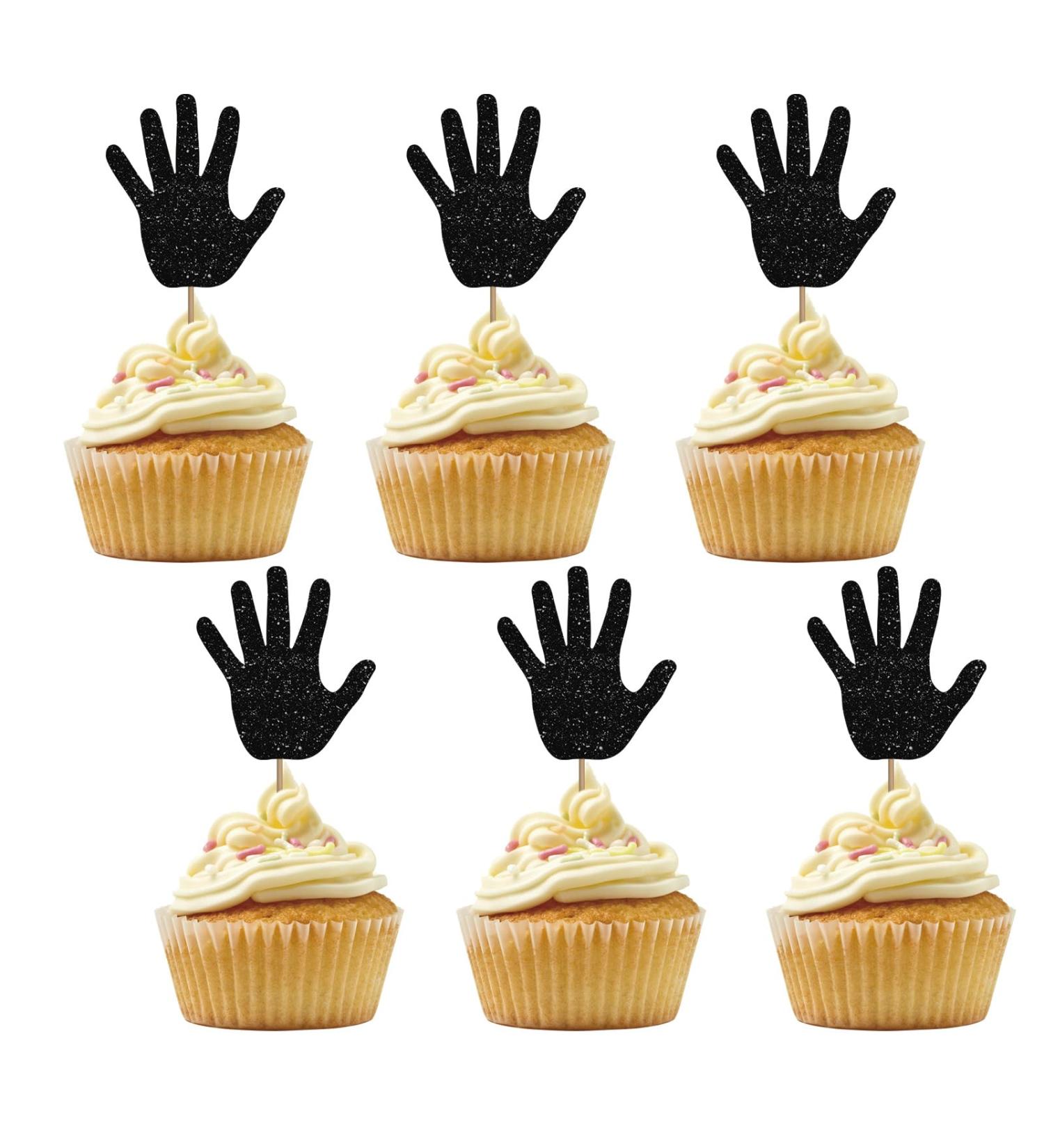 Set of 24 High Five Cupcake Toppers Black Glitter Hand Cupcake Toppers for 5th Birthday High Five Cake Decorations for Happy 5th Birthday/Anniversary Party Supplies - Buy Online on GoSupps.com