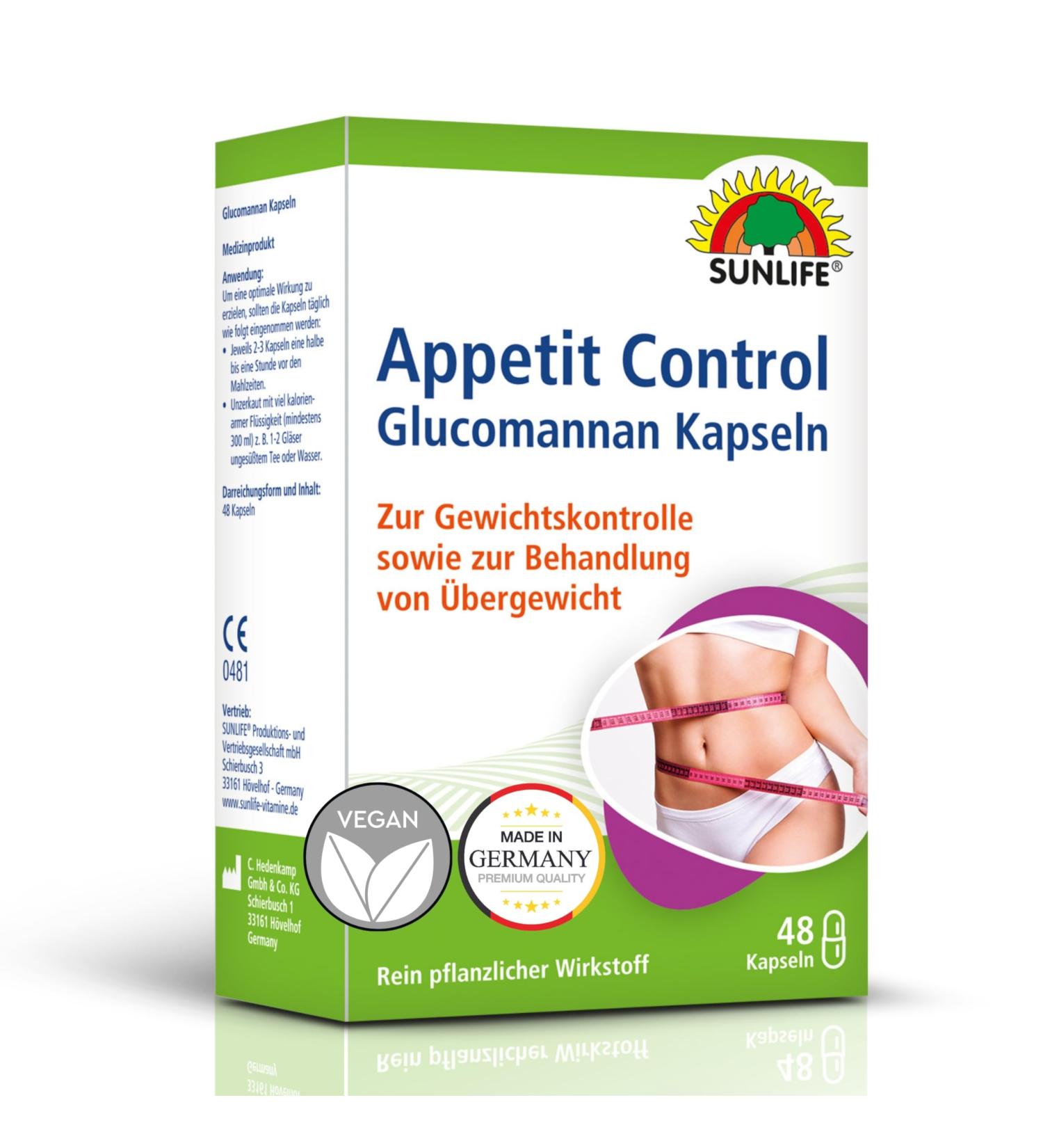 Buy Sunlife Appetit Control Capsules | 400mg Glucomannan | Appetite Suppressants | 48 Pieces | High-Quality Vegan Nutritional Supplements - Buy Online on GoSupps.com
