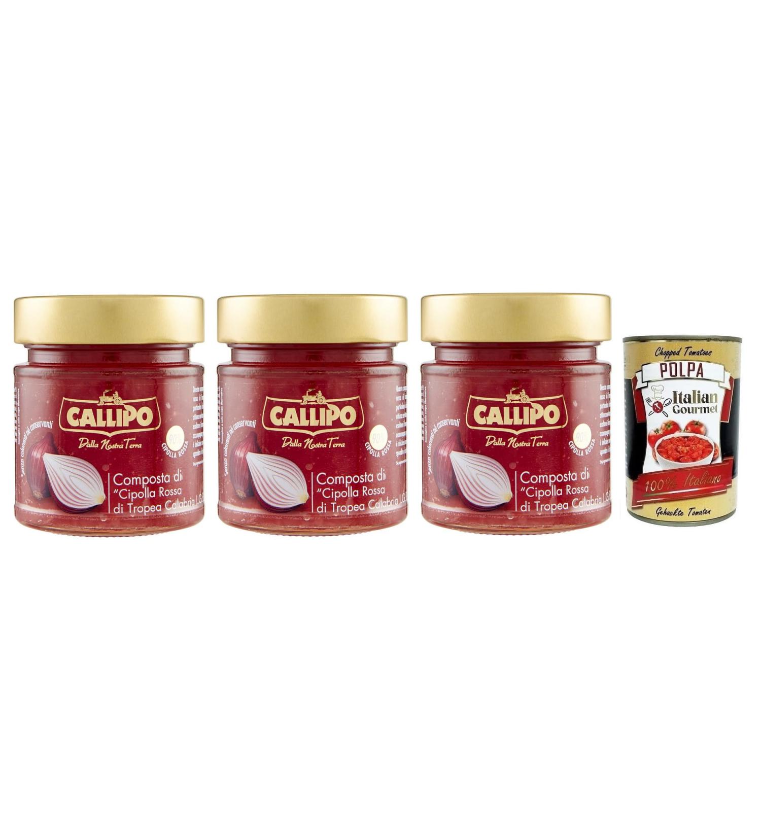  Italian Gourmet E.R. Callipo Compote Di Cipolla Rossa di Tropea Calabria PGI Red Onion Compote from Tropea Calabria 300 g Glass + Italian Gourmet Tomato Pulp Box 400 g - Buy Online on GoSupps.com