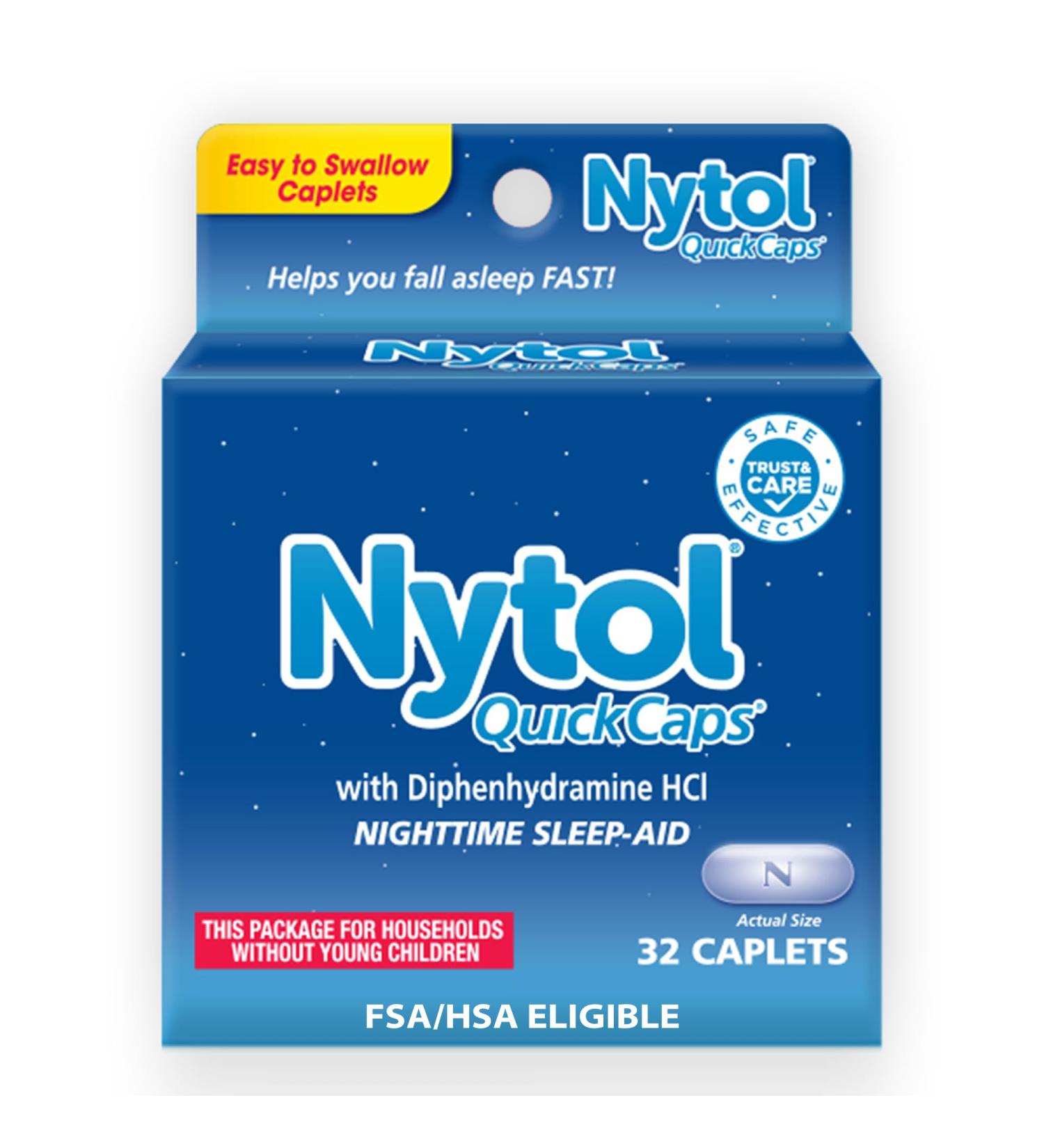 Nytol Quick Caps Nighttime Sleep Aid Helps You Fall Asleep Fast 32 Caplets - Buy Online on GoSupps.com