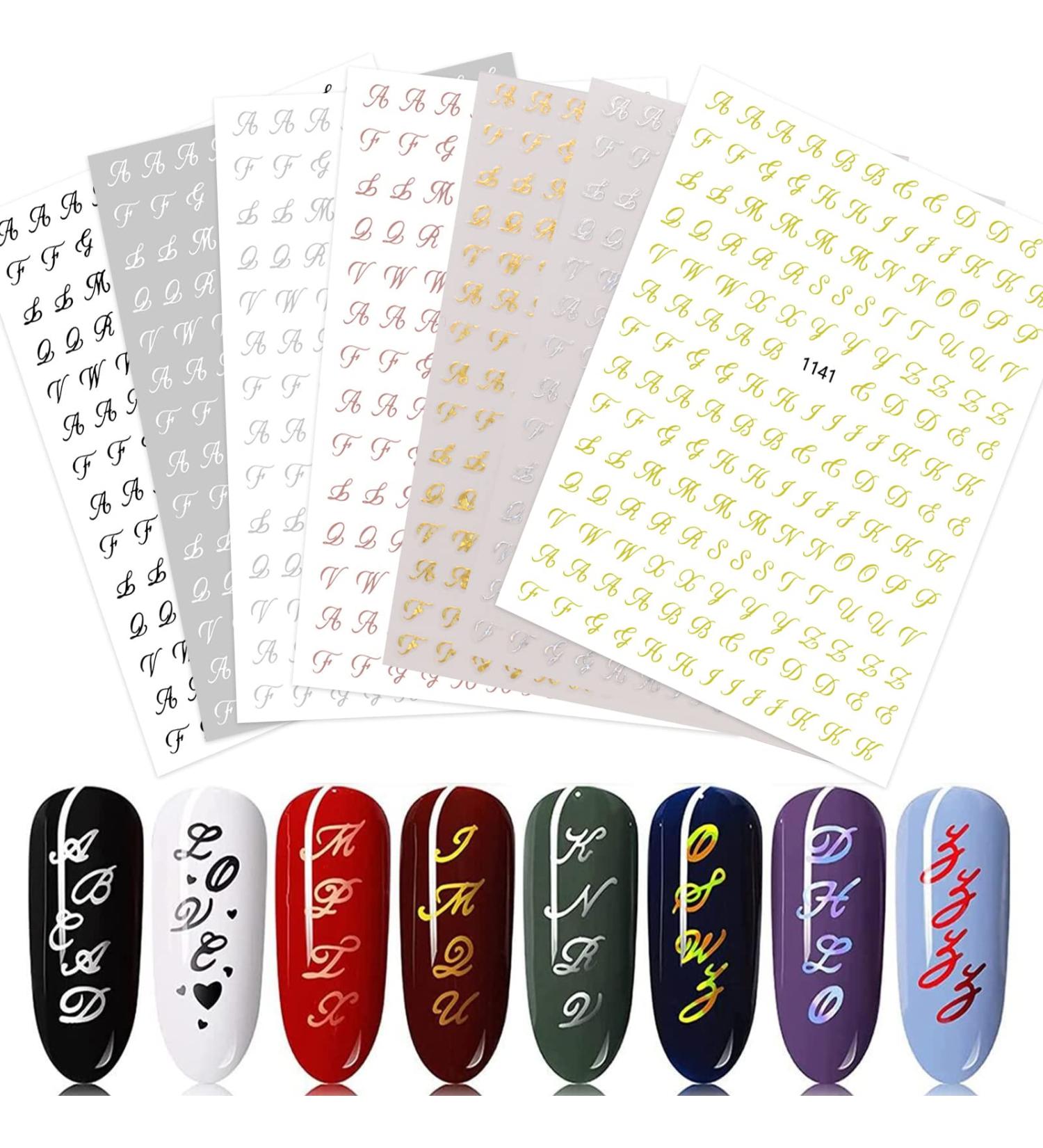 Old English Alphabet Nail Stickers - 7 Sheets Self-Adhesive Decals for Unique Nail Art Designs - Buy Online on GoSupps.com