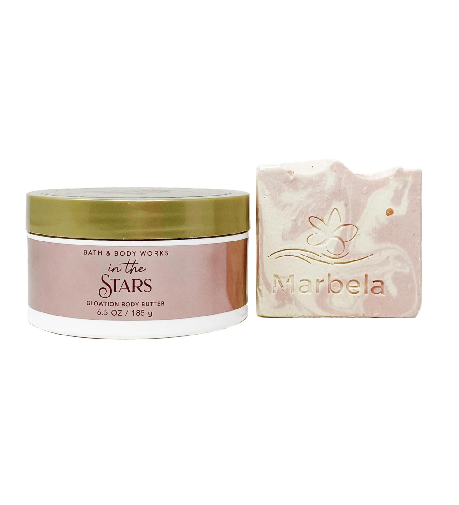 Bath & Body Works In The Stars - Glowtion Body Butter with a Himalayan Salts Springs Sample Soap.