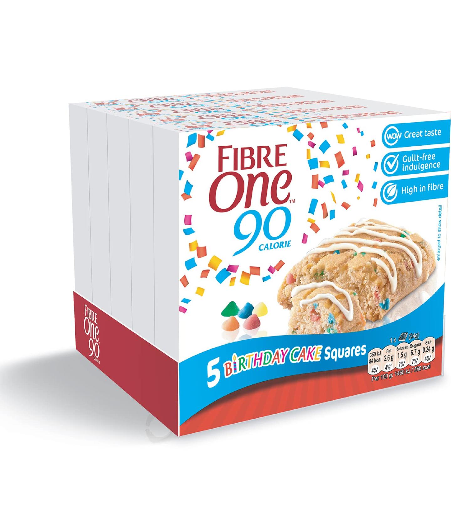  Fibre One Fibre One 5 x 24g Limited Edition 90 Calories Birthday Cake Squares - Buy Online on GoSupps.com