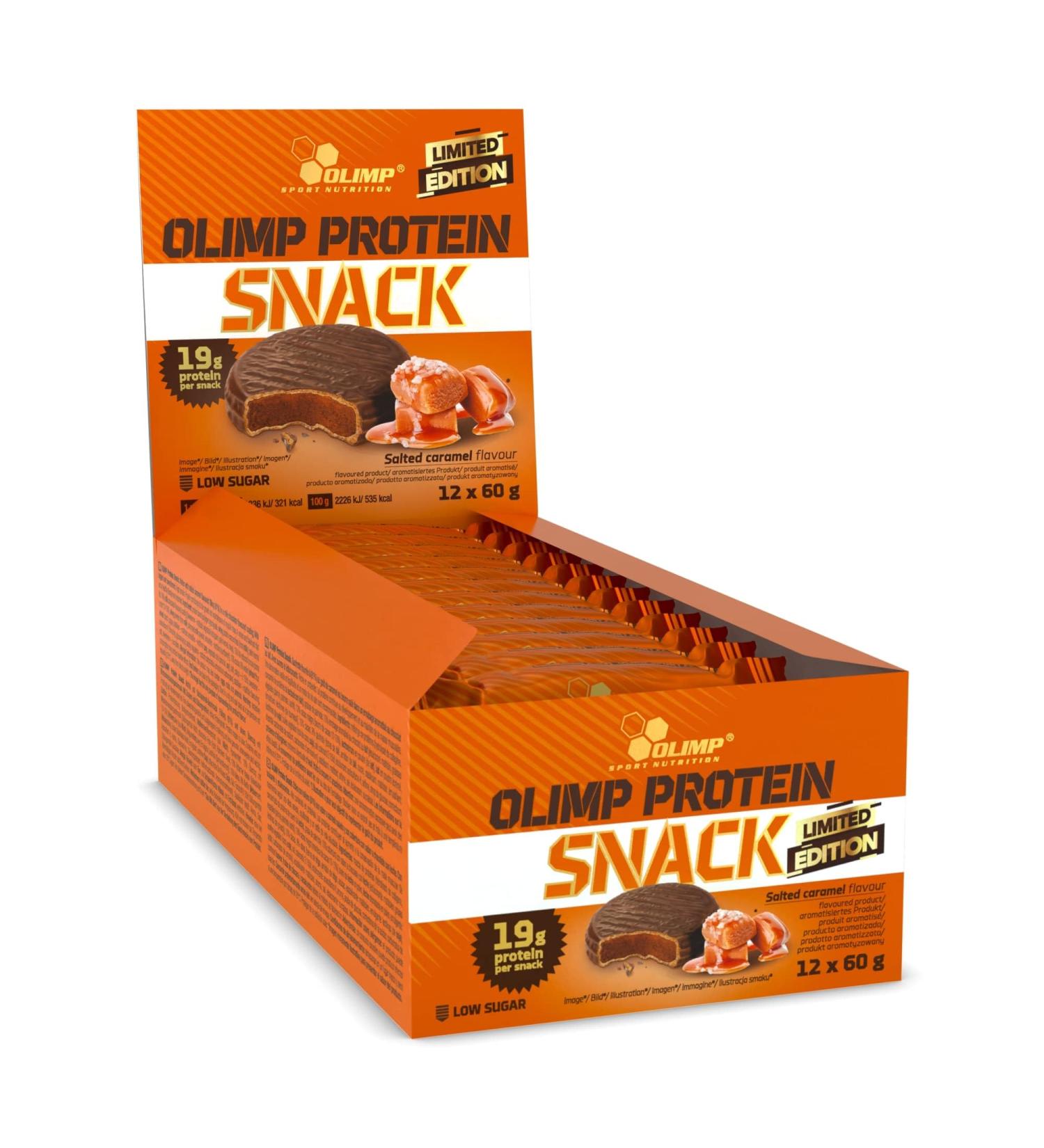 Olimp Sport Nutrition Protein Snack - Low Carb Salted Caramel Energy Bar | 12 x 60g - High Protein & Fiber Nutritional Supplement - Buy Online on GoSupps.com