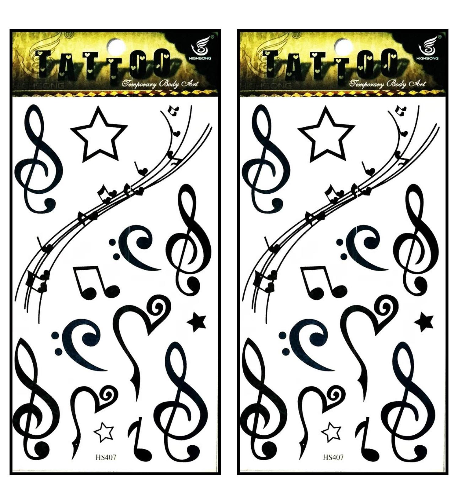 Black Music Notes Stars Temporary Tattoos 2 Sheets - Fake Body Arm Chest Shoulder Tattoos for Teens Men Women - Buy Online on GoSupps.com