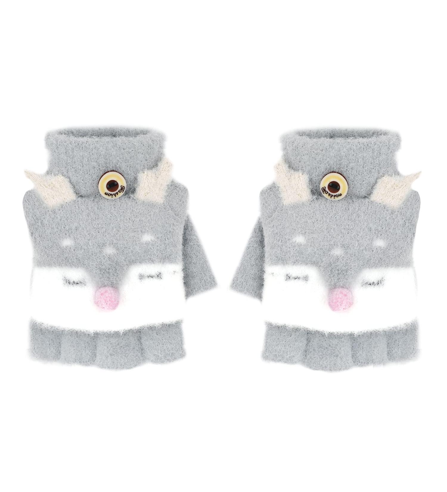 Toddler Kids Puppy Flip Top Short Knitted Half Finger Gloves for 3-8 Yrs Elk/Grey - Buy Online on GoSupps.com