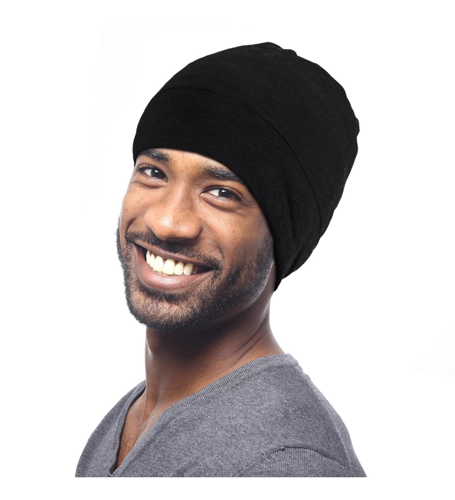Kenllas Large Men's Winter Sleeping Bonnet - Adjustable Double Layer Silk Satin & Bamboo Cotton Cap for Dreadlock Braid Hair Care - Black - Buy Online on GoSupps.com
