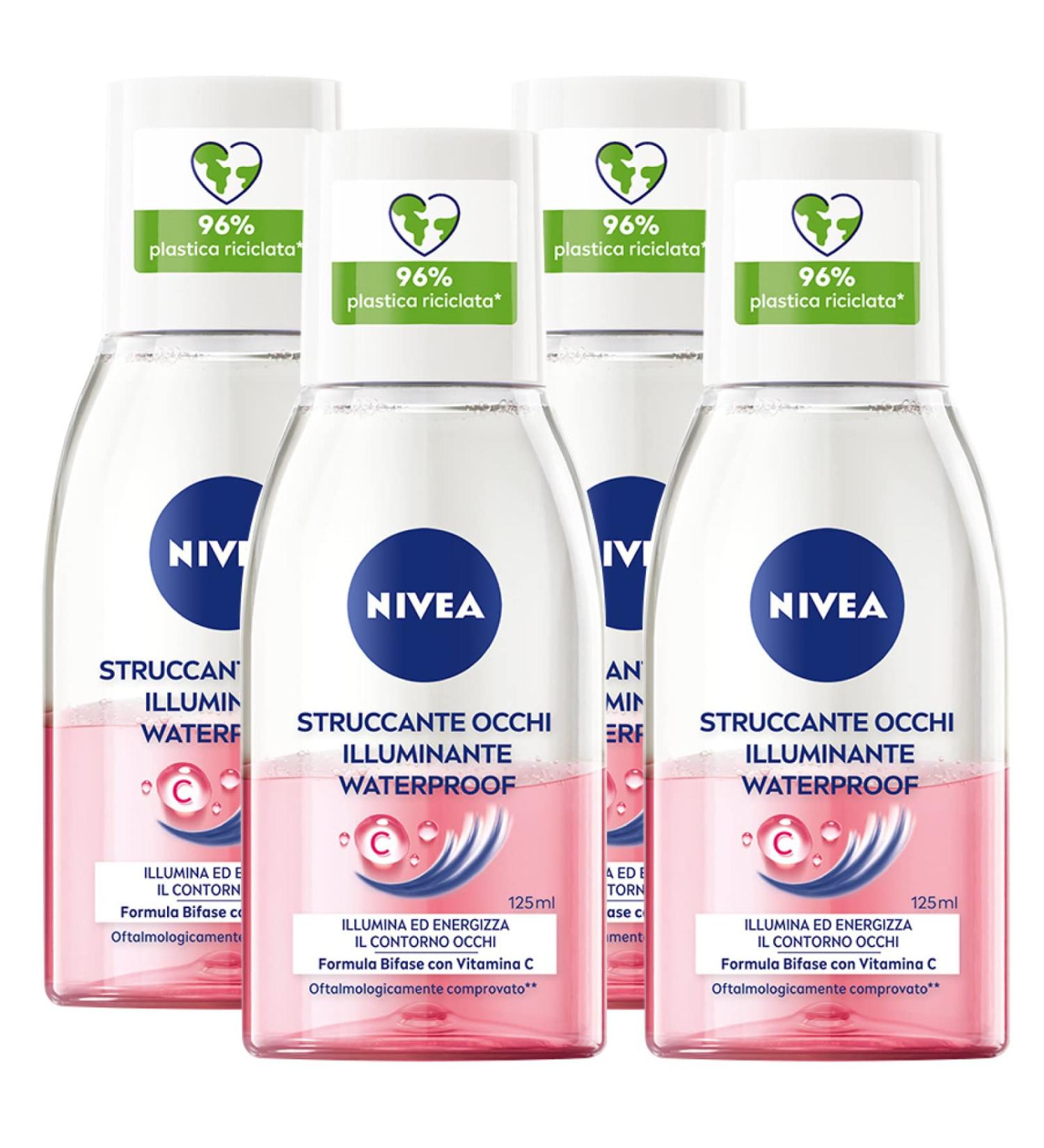  NIVEA Nivea Lightening Eye Makeup Remover Waterproof Cleansing and Energizing Action Vegan Two-Phase Formula with Vitamin C for Eye Contour and Sensitive Skin - 4 x 125ml Bottles - Buy Online on GoSupps.com