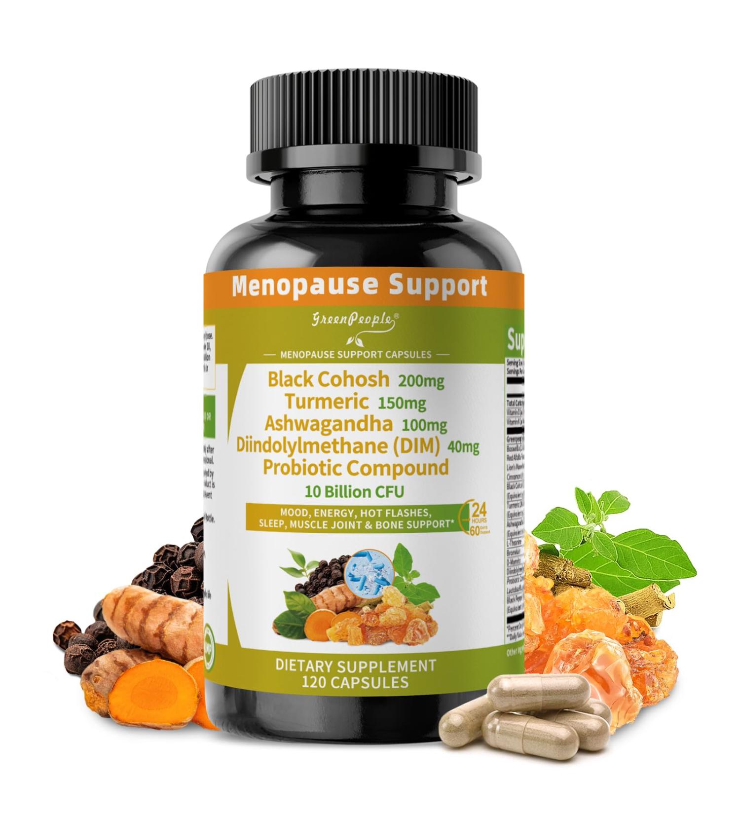 GREENPEOPLE Menopause Supplements for Women - Black Cohosh & Ashwagandha for Hot Flashes Night Sweats Mood Swings Hormonal Balance Support 10 Billion CFU Probiotic - 120 Capsules Vegan Gluten-Free 120 Count (Pack of 1) - Buy Online on GoSupps.com