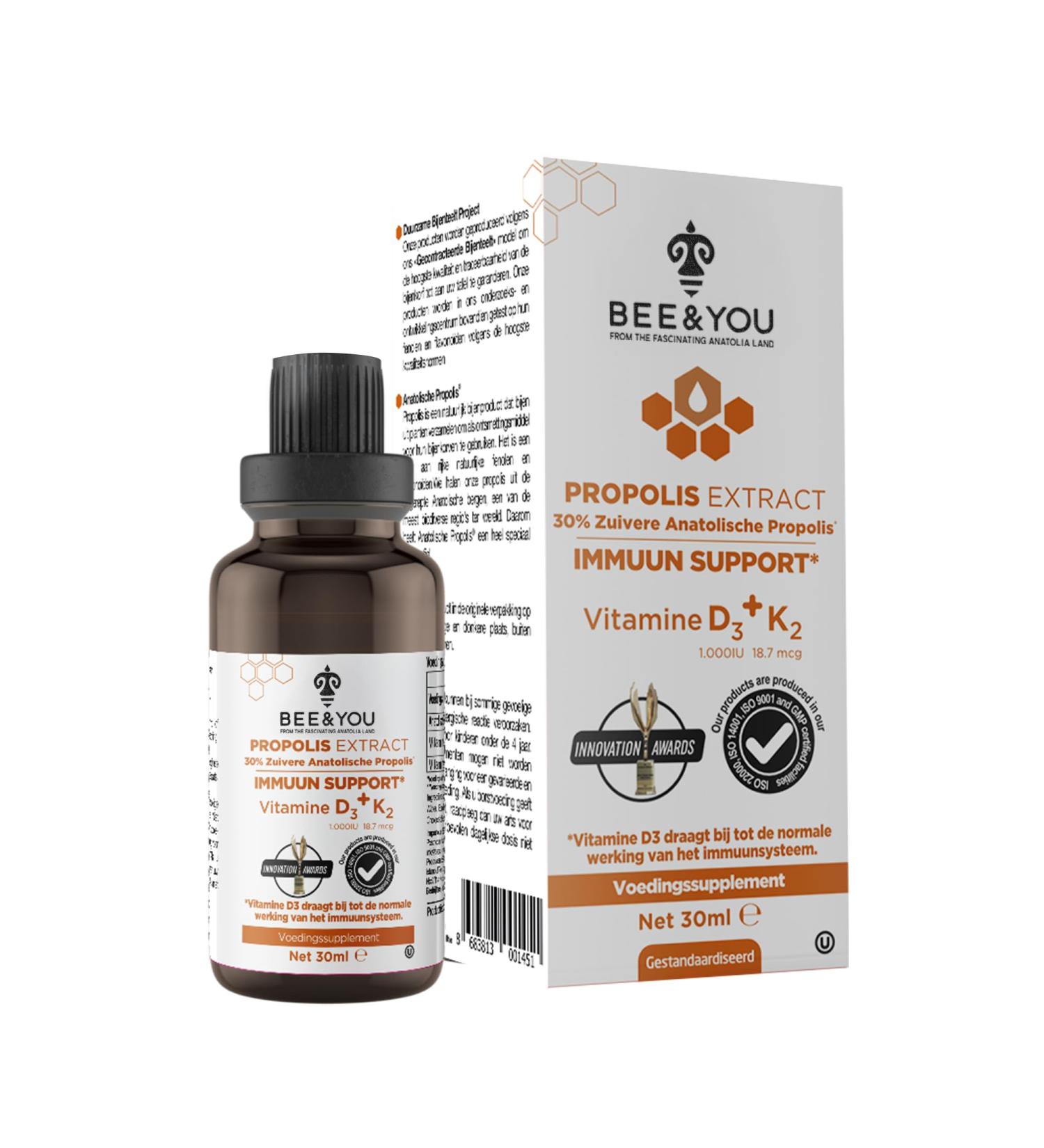 BEE and You 100% Natural Propolis Extract | Vitamin D3 K2 High Potency Immune Support Supplement Antioxidants Natural Detox Keto Paleo Gluten-Free | 1 Fl Oz - Buy Online on GoSupps.com