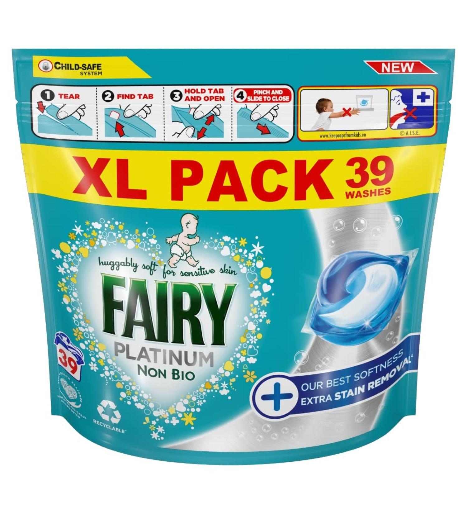 Fairy Non Bio Platinum Pods Washing Liquid Capsules 39 Washes Fresh 1 count (Pack of 39)