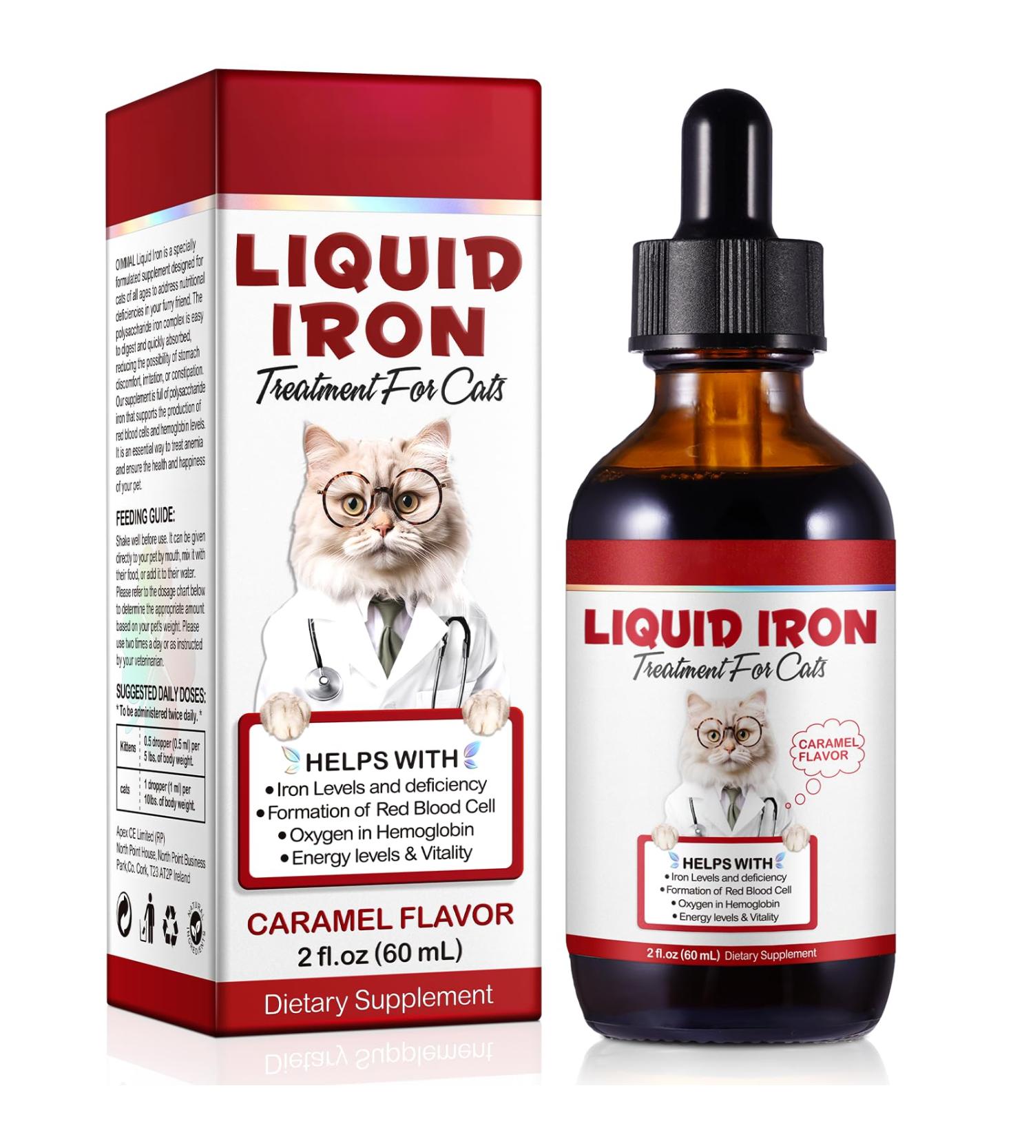Liquid Iron for Cats Liquid Iron Drops for Cats Supports Anemia Low Enery Levels and Lethargy Cats- Improve Energy Levels & Vitality Pet Supplies Cat Vitamin Supplement Caramel Flavor - 2 fl.oz - Buy Online on GoSupps.com