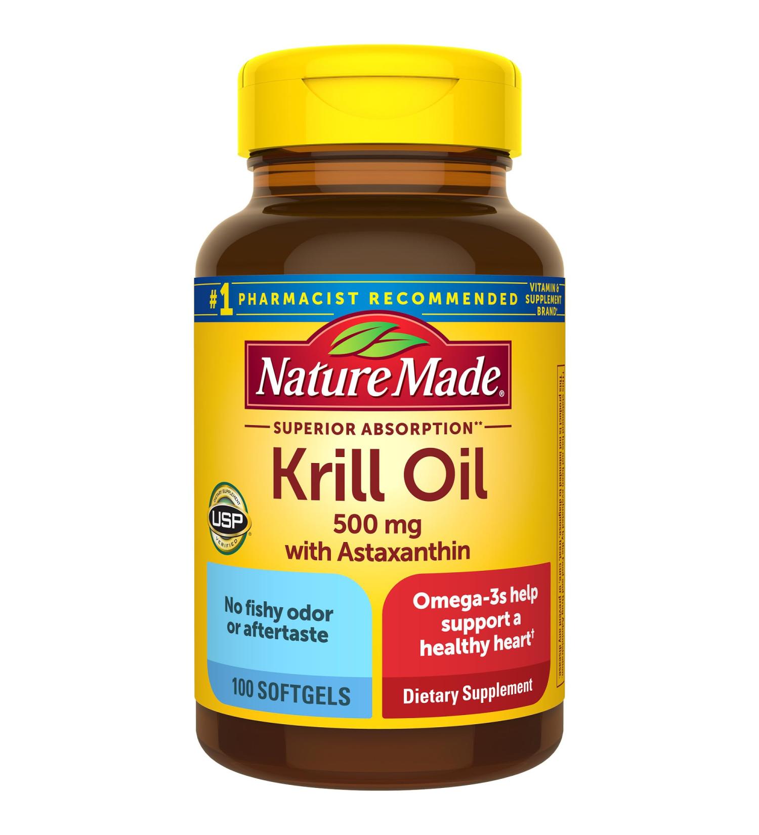 Nature Made Superior Absorption Krill Oil 500mg with Astaxanthin and Phospholipids Omega 3 for Heart Health Support Antarctic Krill Oil Supplement 100 Softgels 100 Day Supply - Buy Online on GoSupps.com