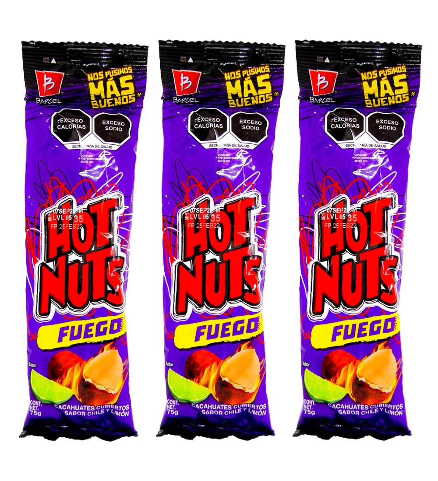Hot Nuts Fuego 75g (Pack 3) / Mexican Spicy Crunchy Nuts Hot Peanuts Snack with a Hint of Lemon - Buy Online on GoSupps.com
