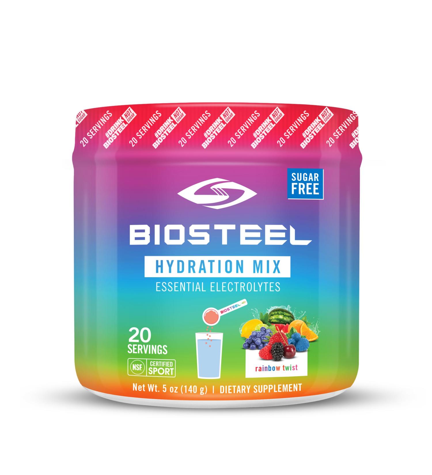BIOSTEEL Zero Sugar Hydration Mix | Rainbow Twist Flavor | 5 Essential Electrolytes | 20 Servings | International Shipping Available - Buy Online on GoSupps.com
