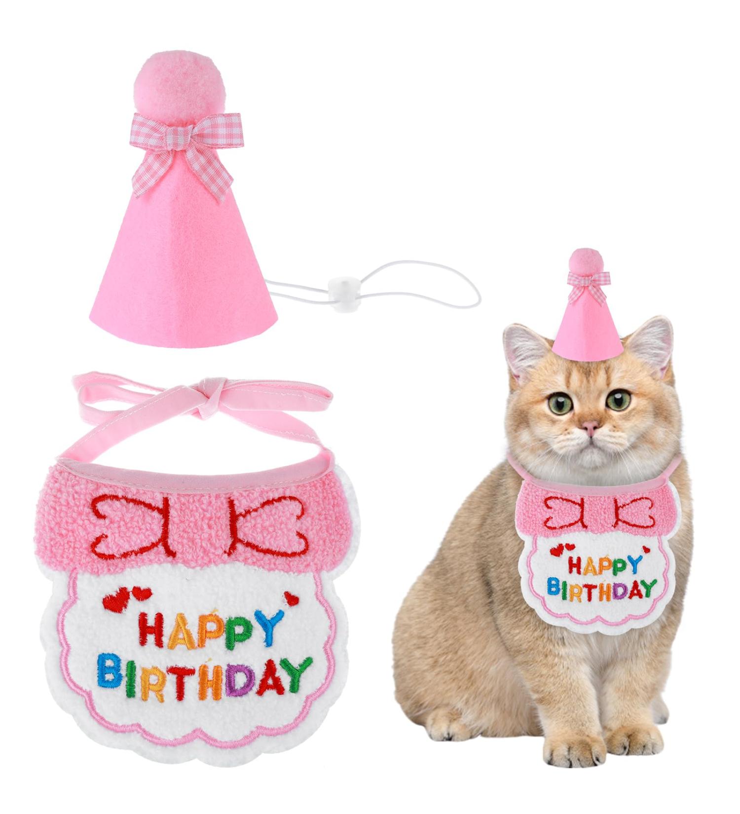 Amaxiu Cute Birthday Hat & Scarf Set for Small Dogs & Cats | Embroidered Party Accessories & Bandana for Puppies | Perfect Pink Happy Birthday Decorations - Buy Online on GoSupps.com