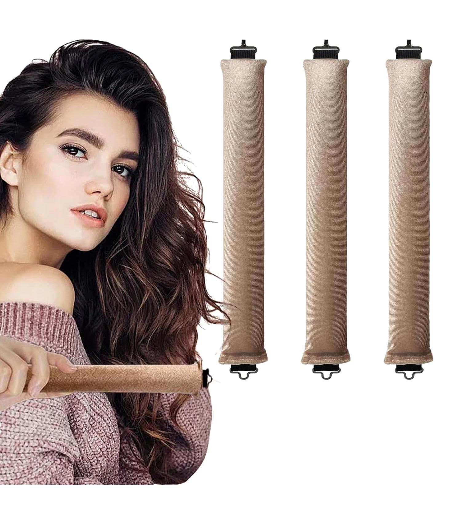 Heat-Free Curlers Set - 3 Pieces for Heatless Overnight Curls | Ideal for All Hair Types | Khaki Color - Buy Online on GoSupps.com