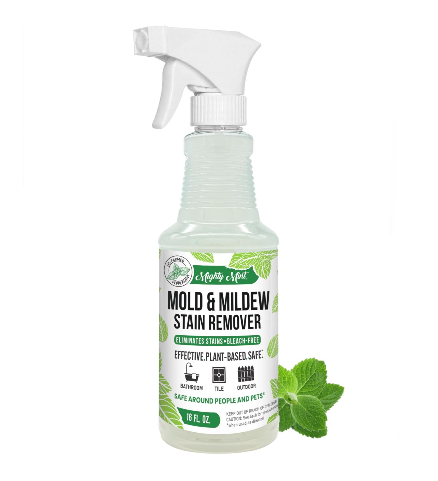 Mighty Mint Mold & Mildew Stain Remover Spray - Natural Peppermint Fast Cleaning for Bathroom Kitchen Hard Water & Outdoor Use - 16oz - Buy Online on GoSupps.com