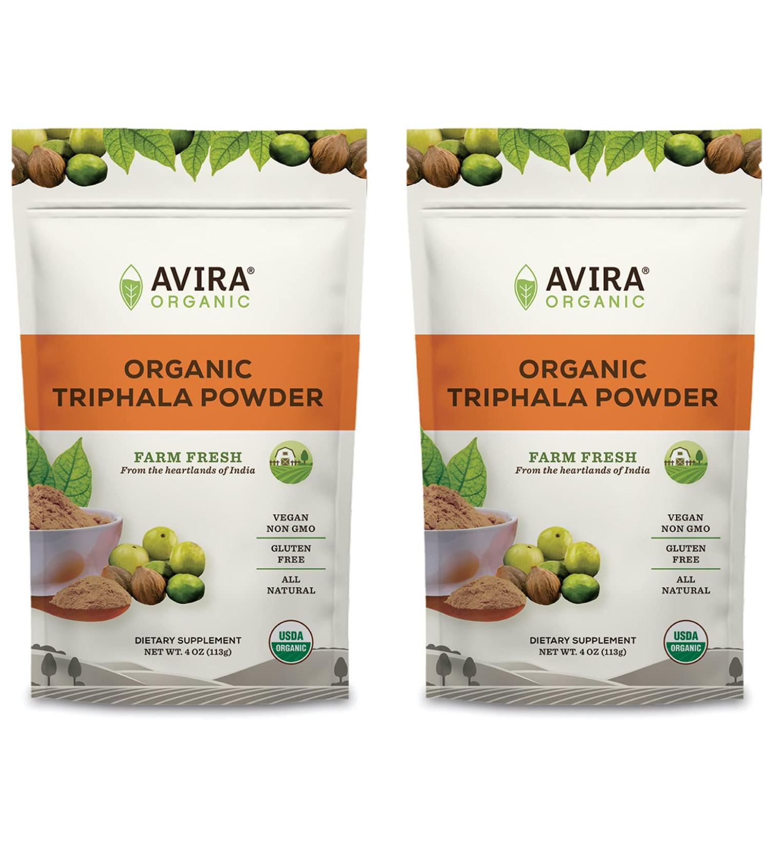Avira Organic Triphala Powder 8 Oz - Vegan, Non-GMO, Easy to Mix in Smoothies, Tea & Lattes - Resealable Pack of 1 - Buy Online on GoSupps.com