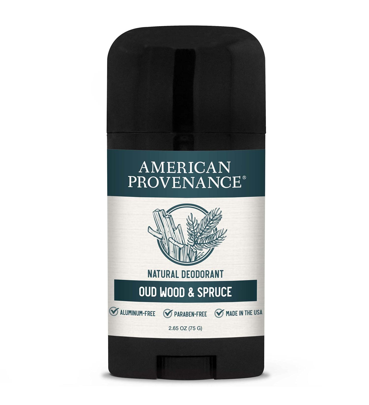 American Provenance Men's Aluminum Free Deodorant - Long-Lasting Natural Protection with Essential Oils - Oud Wood & Spruce Scent - Made in USA - Cruelty Free - 1 Pack - Buy Online on GoSupps.com