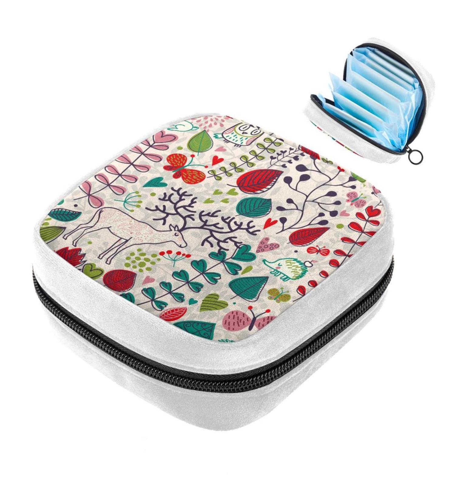 Vintage Flowers Deer Color Sanitary Napkin Storage Bag | Period Tampon Makeup Pad Pouch - GIAPB 5086 - Buy Online on GoSupps.com