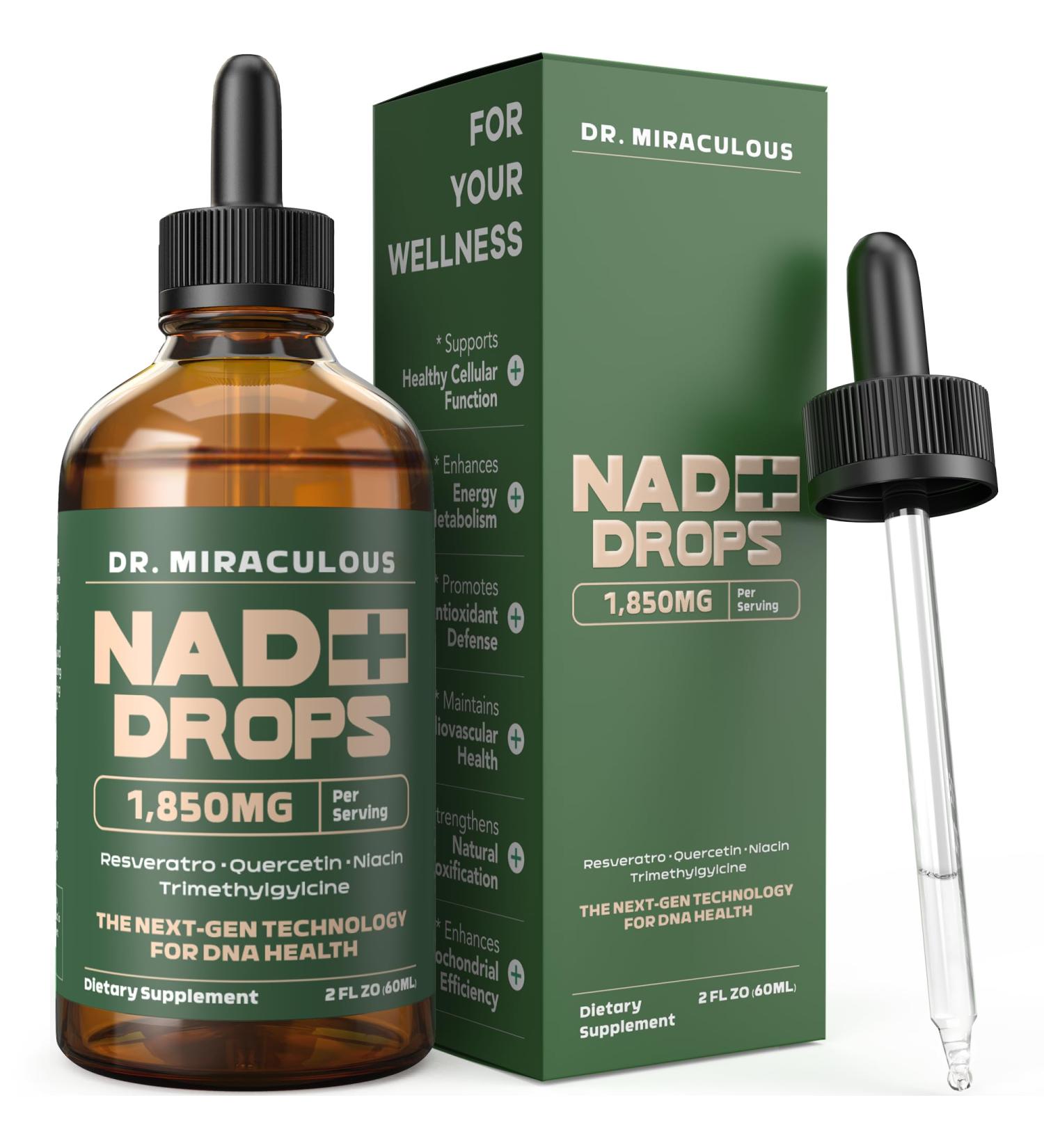 Dr. Miraculous Pure NAD+ Supplements 1850mg Liquid Drops for Women & Man | Nicotinamide Riboside Organic NAD Plus Boosting Supplement - Natural Lemon Flavor - Buy Online on GoSupps.com