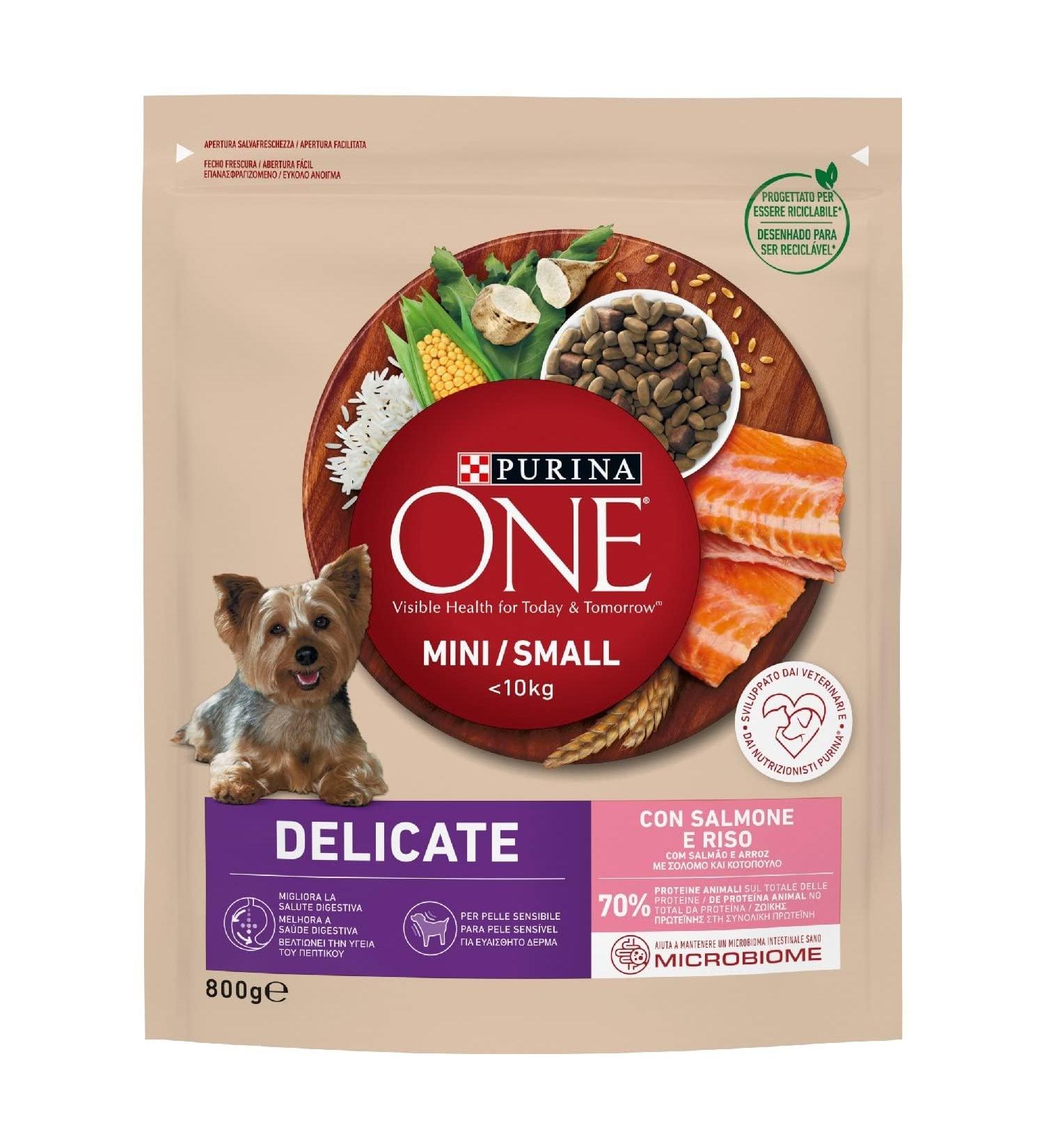 Purina One Mini Delicate Dog Food with Salmon and Rice for Dogs up to 10 kg 8 Bags of 800 g each - Buy Online on GoSupps.com