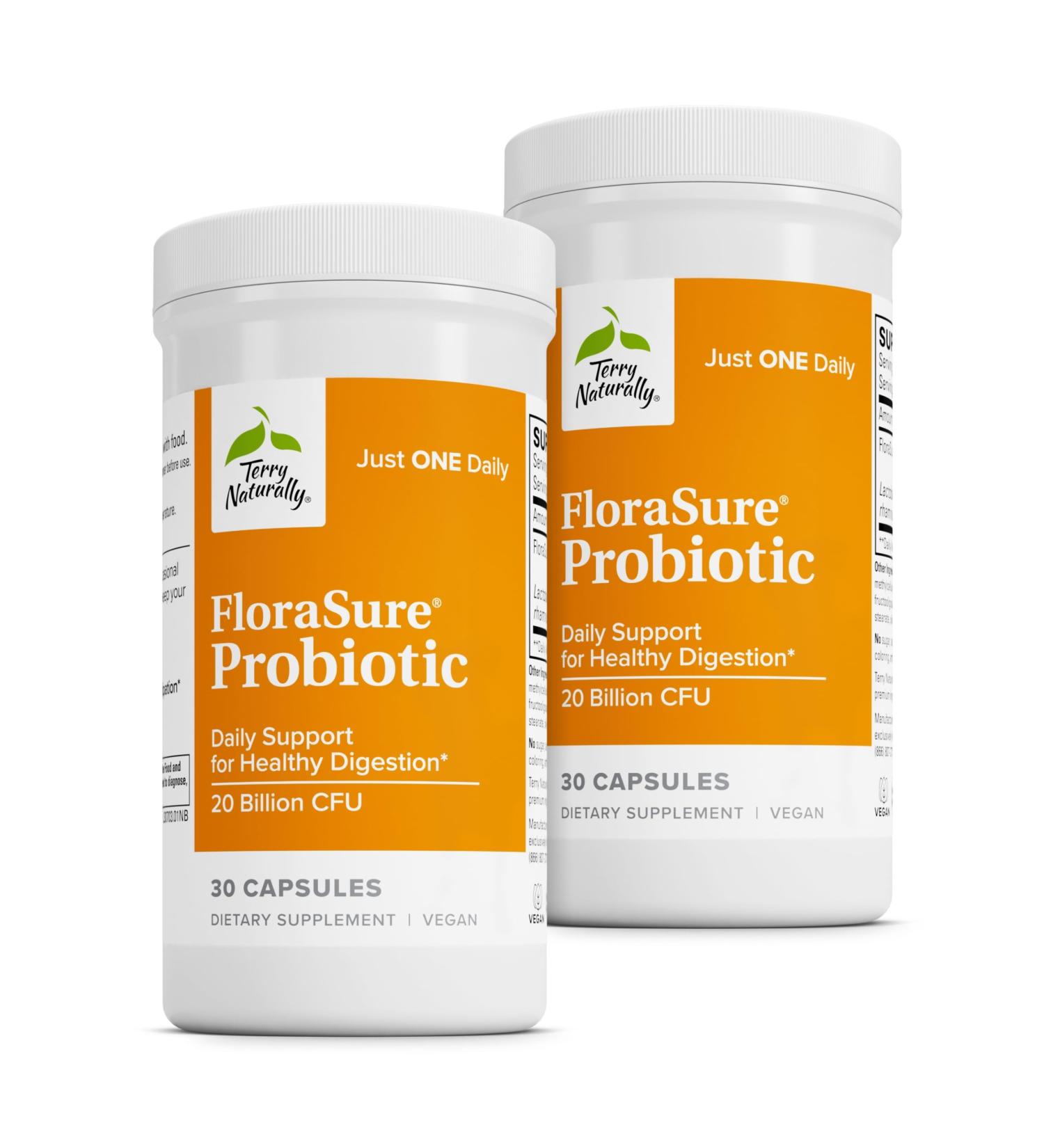 Terry Naturally FloraSure Probiotic - Digestion Supplement to Aid Against Occasional Bloating & Support Gas Relief - Gut Health Support with Bifidobacterium Bifidum - 30 Capsules (Pack of 2) - Buy Online on GoSupps.com