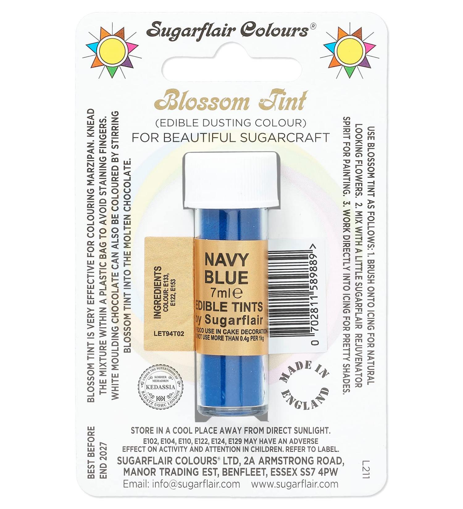 Sugarflair Navy Blue Blossom Tint Food Colouring and Dusting Powder Matt Finish Brush On or Mix with Rejuvenator Spirit to Create a One of A Kind Cake - 7ml